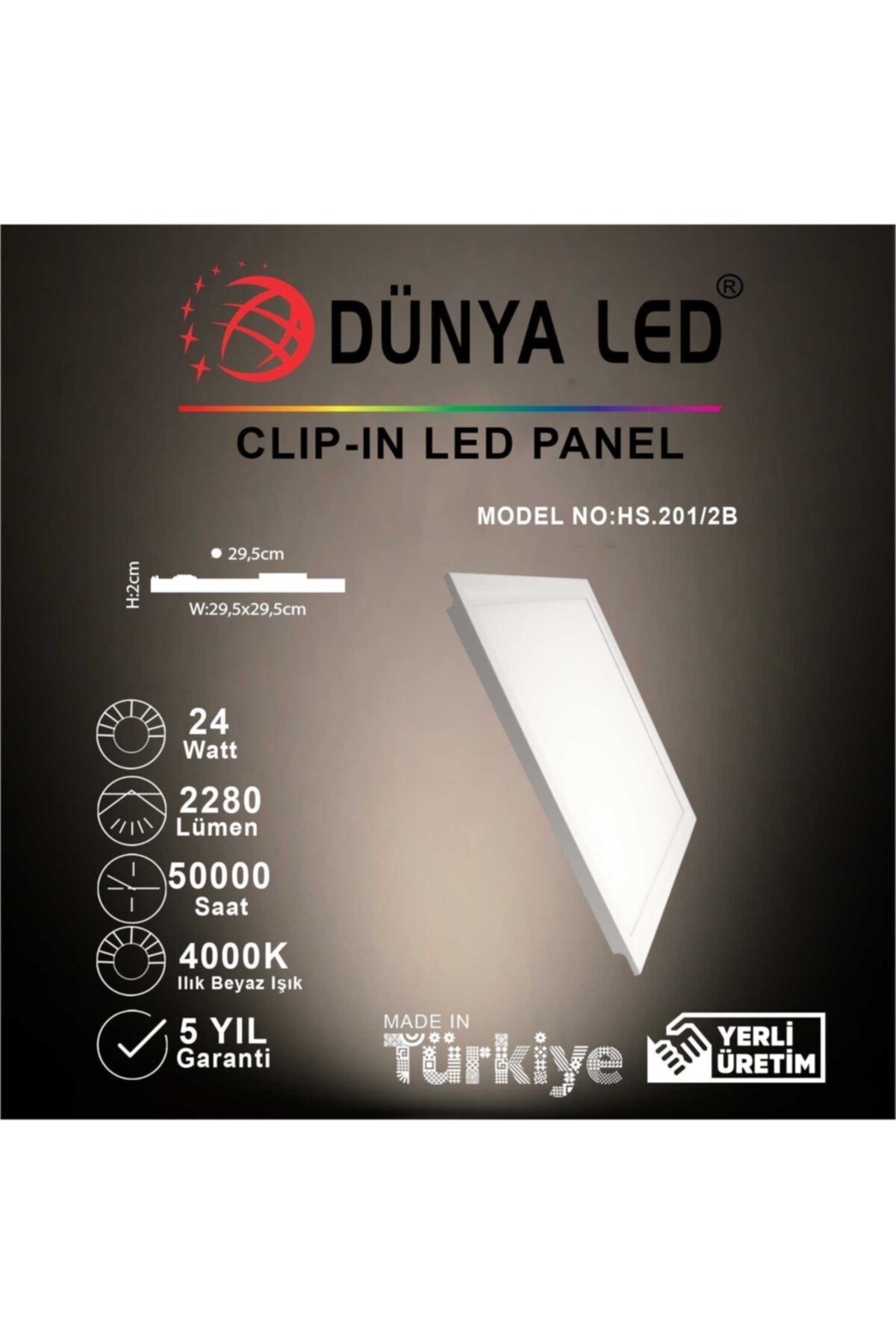 DÜNYA LED Hs.201/2 24w 30x30 Clıp-ın Led Panel 4000k Ilık Beyaz Işık