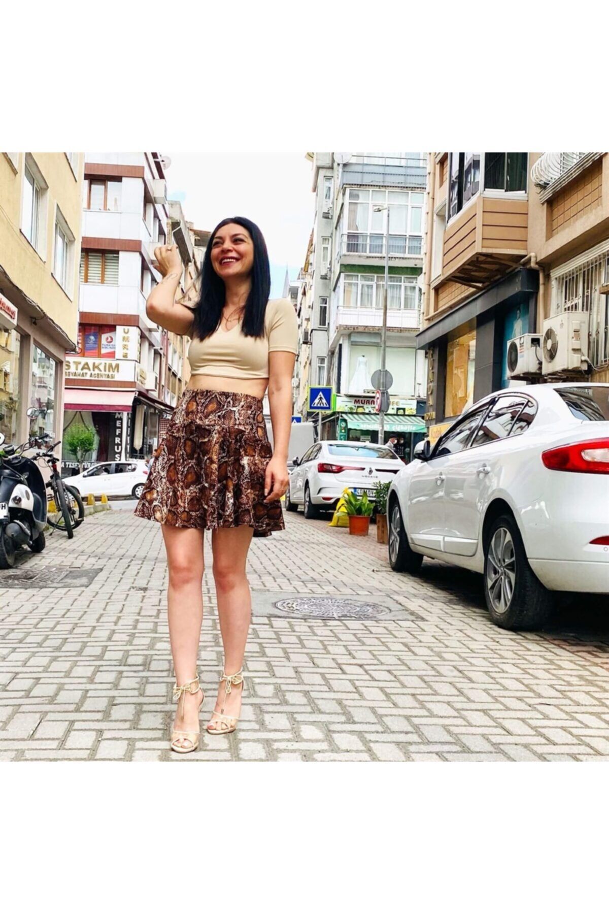Butik Ponçik Leopar Desenli Siyah Içi Şortlu Etek