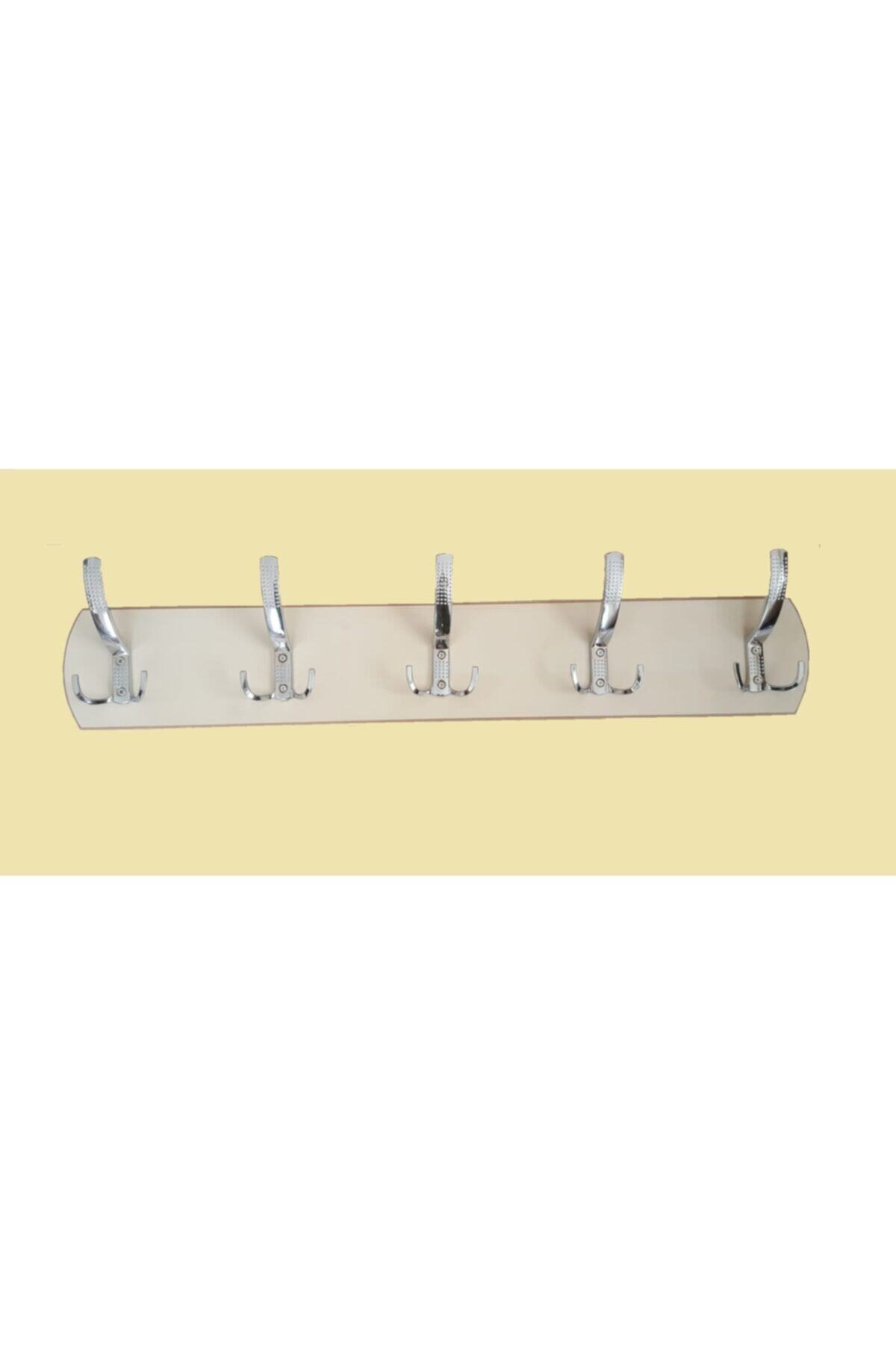 AYFEMOB 5 Li Mdf Duvar Askılık - Oval Kenar 3 Lü Krom Portmanto