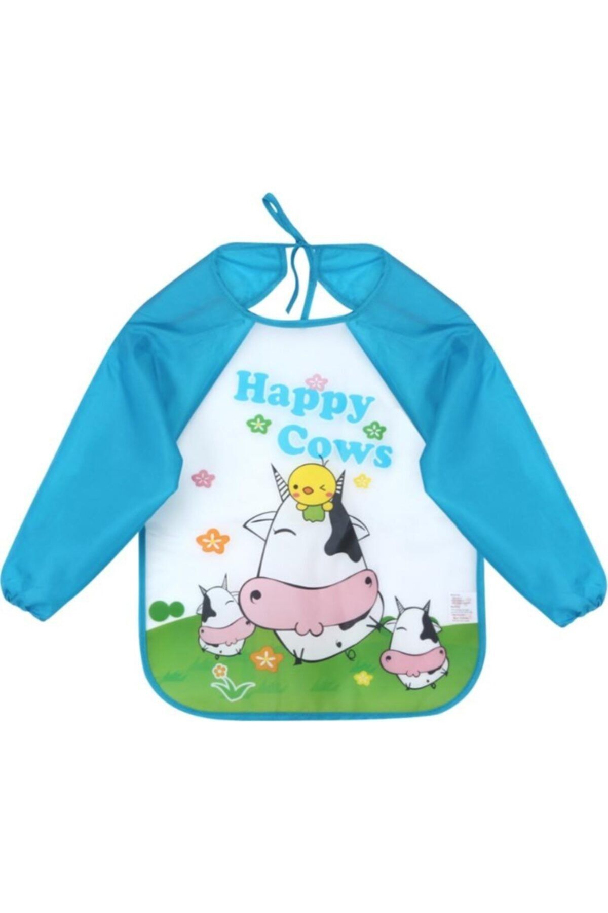 iguana Uzun Kollu Bebek Mama Önlüğü Çocuk Muşamba Boyama Aktivite Su Geçirmez Önlük - Happy Cow