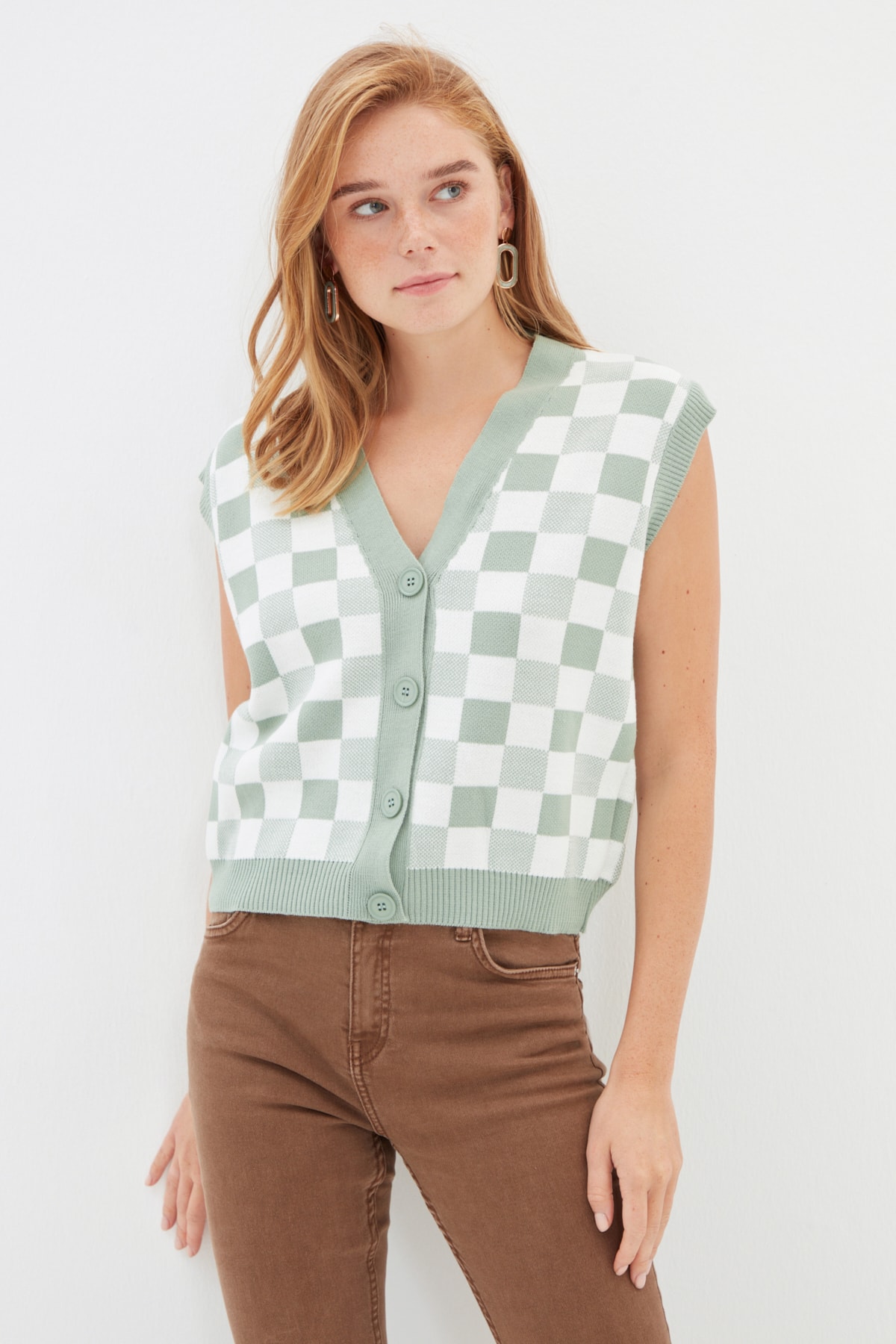 TRENDYOLMİLLA Mint Kare Jakarlı Triko Süveter TWOAW22HI1279