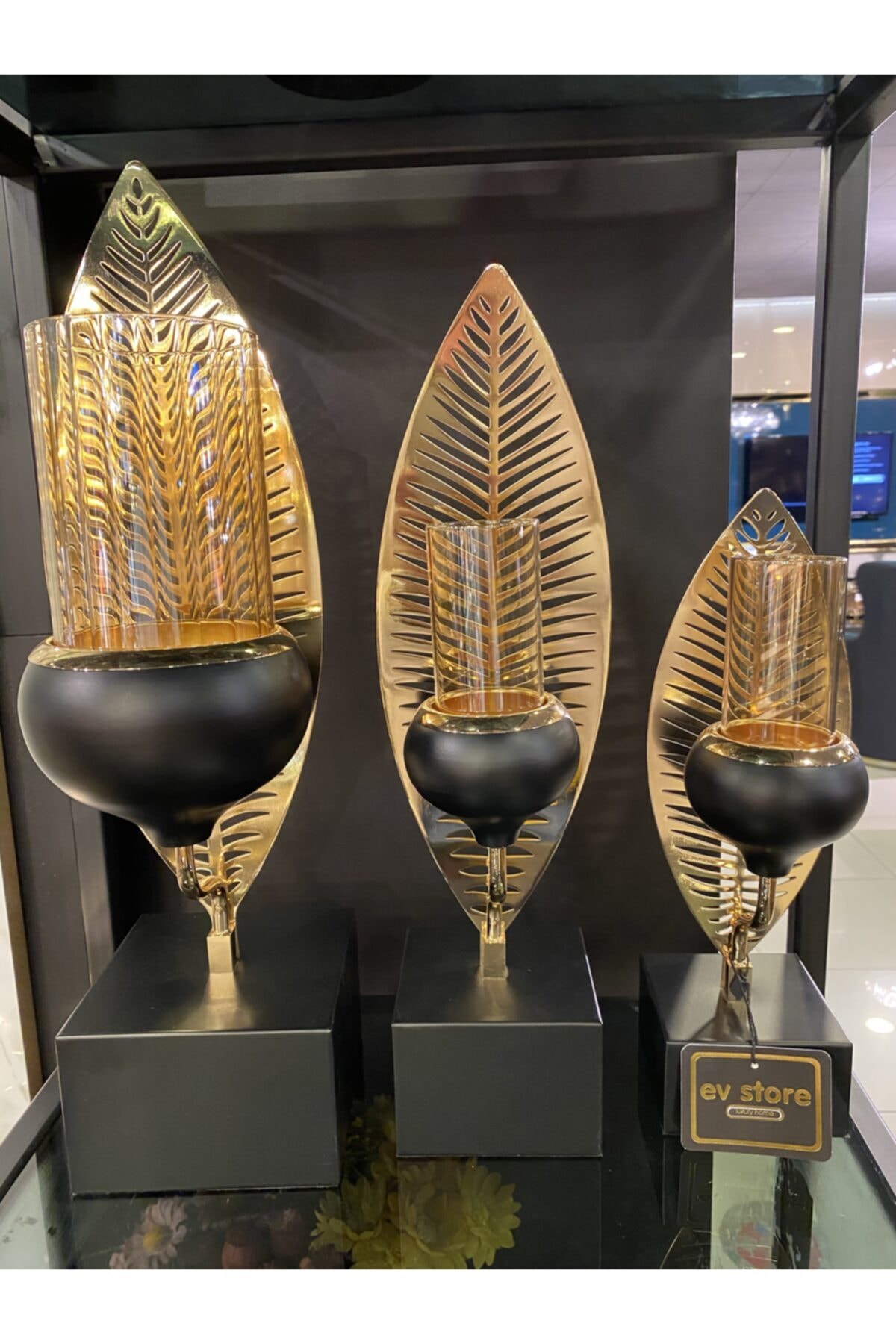 Evdema Siyah Yaprak Desenli 3 Lü Mumluk