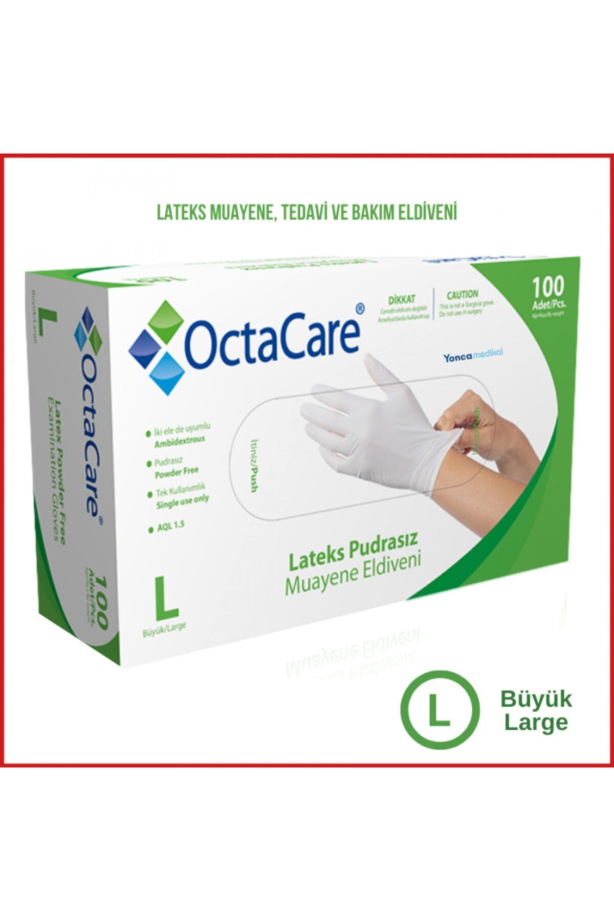 Octacare Eldiven Lateks Pudrasız Large 100'lü