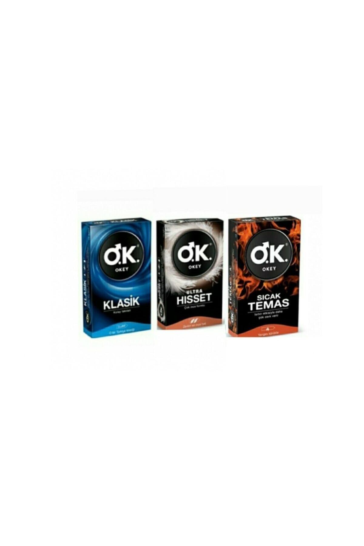 Okey Prezervatif Klasik 10 Lu + Ultra Hisset 10 Lu + Sıcak Temas 10 Lu