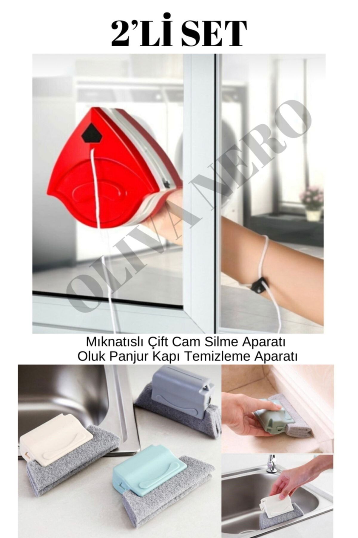 Oliva Nero Mıknatıslı Çift Cam Pencere Silme Aparatı Ayarlanabilir Çift Cam Silme 5-35 mm Ve Oyuk Temizleme