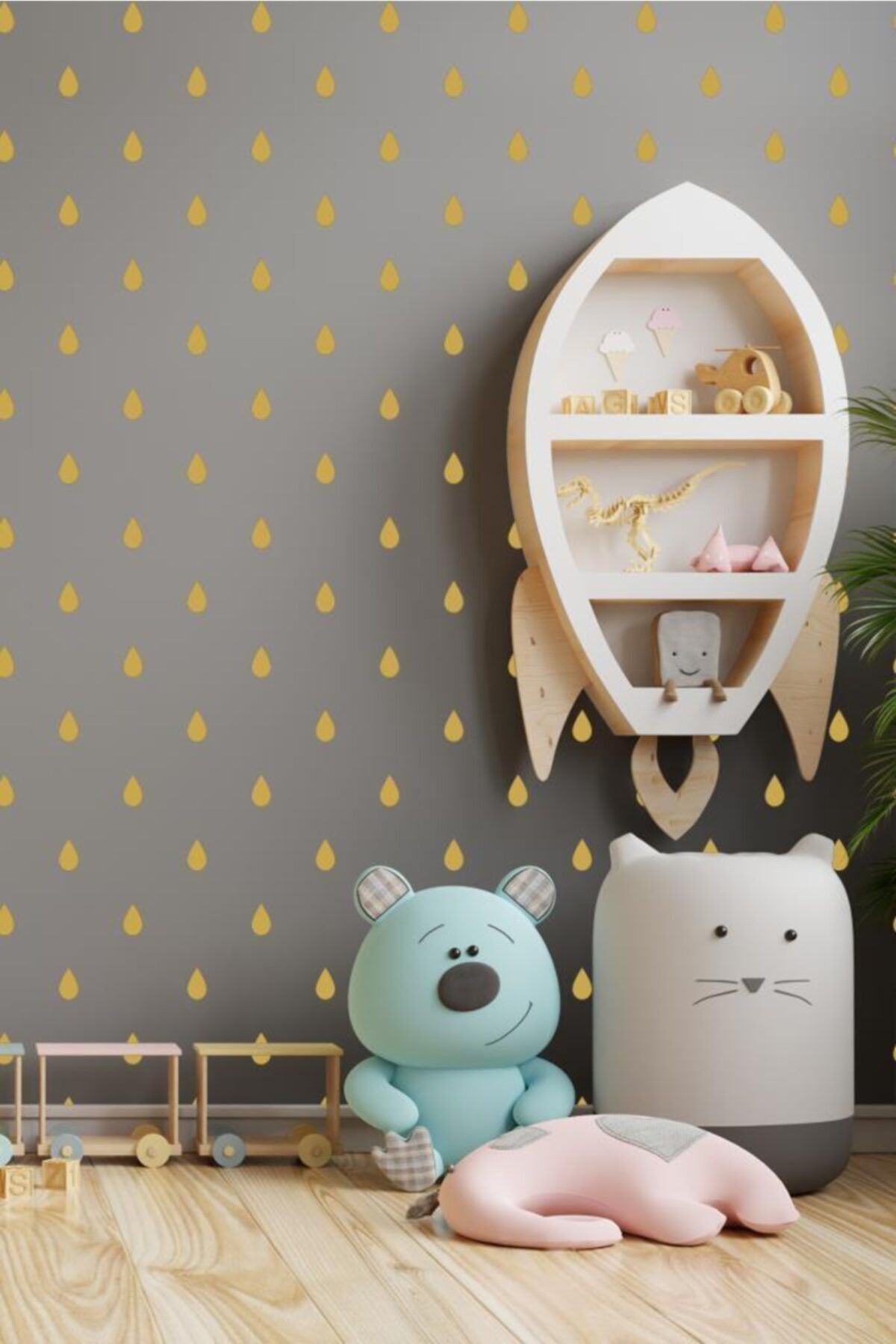 hediyepostası Yağmur Damlası Duvar Sticker Bebek Çocuk Odası Dekoratif Çıkartma Gold Sticker, 3x5cm 100 Adt