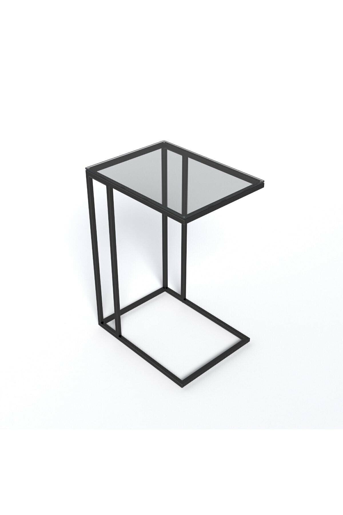 MERZANA Elegant Siyah Metal Sehpa, Metal Yan Sehpa