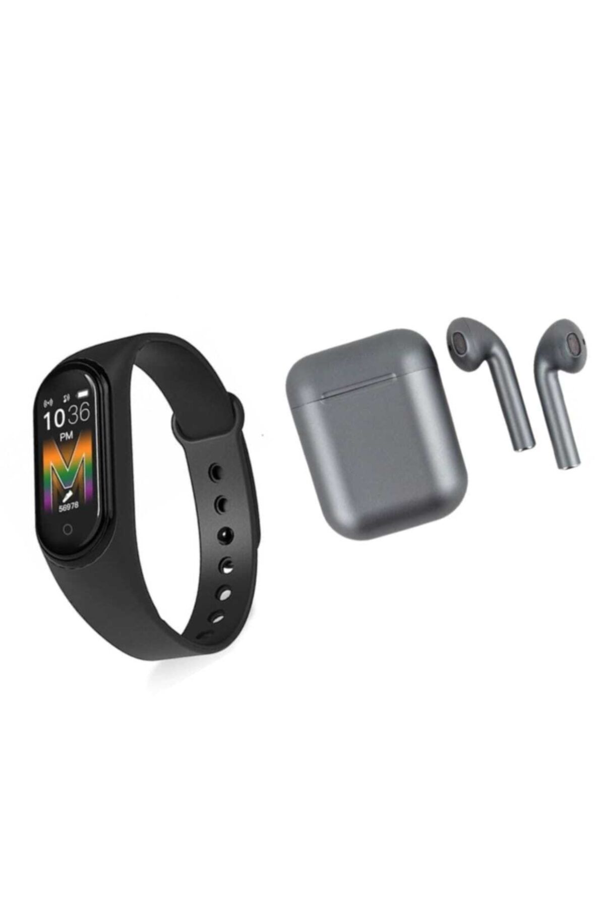 shoptekno M5 Arama Cevaplama Özelikli Akıllı Bileklik Airpods I12 Bluetooth Kulaklık Gri Süper Kombin