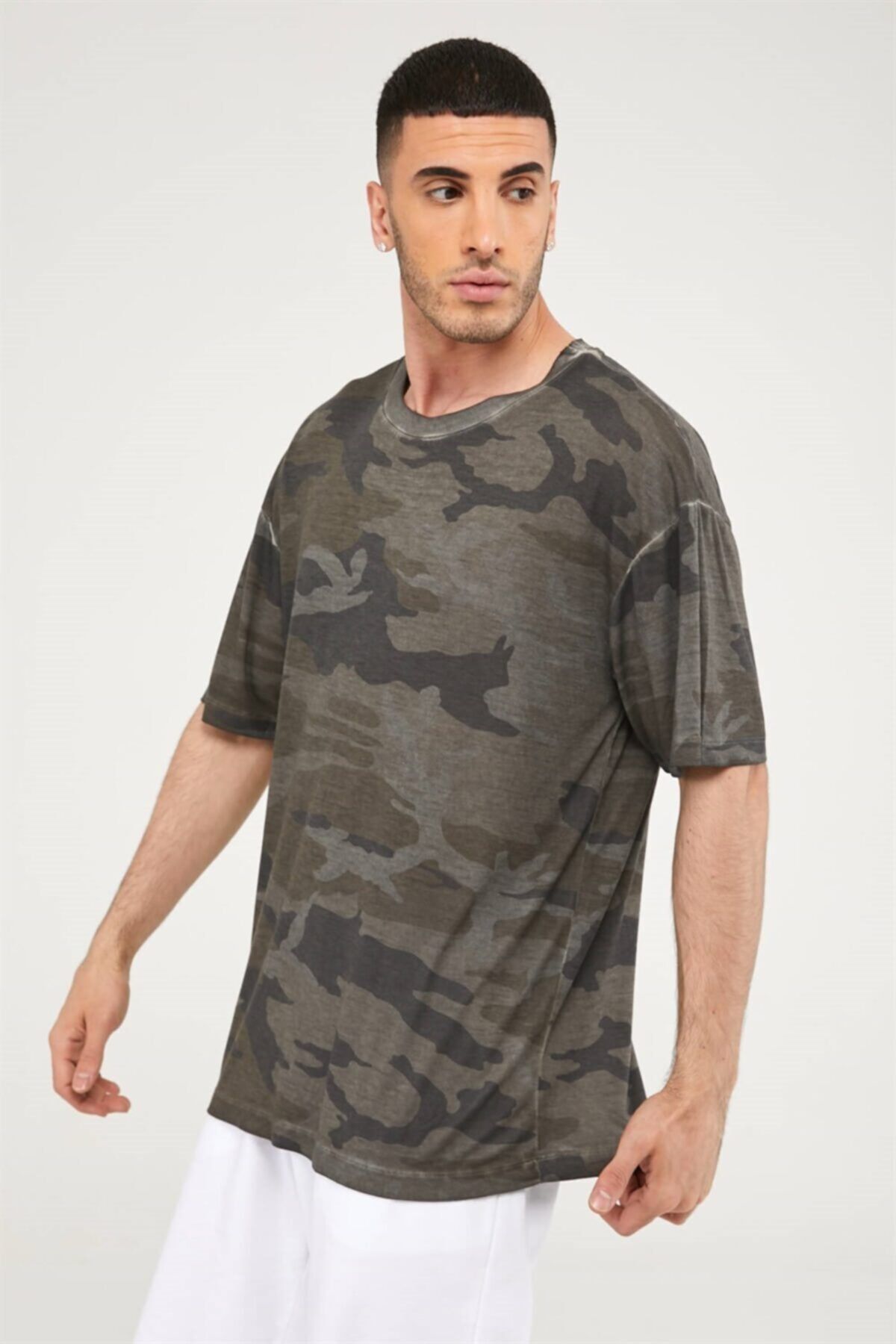 Seamoda Camouflage Pattern Oil Washing Oversize Long Length Men s