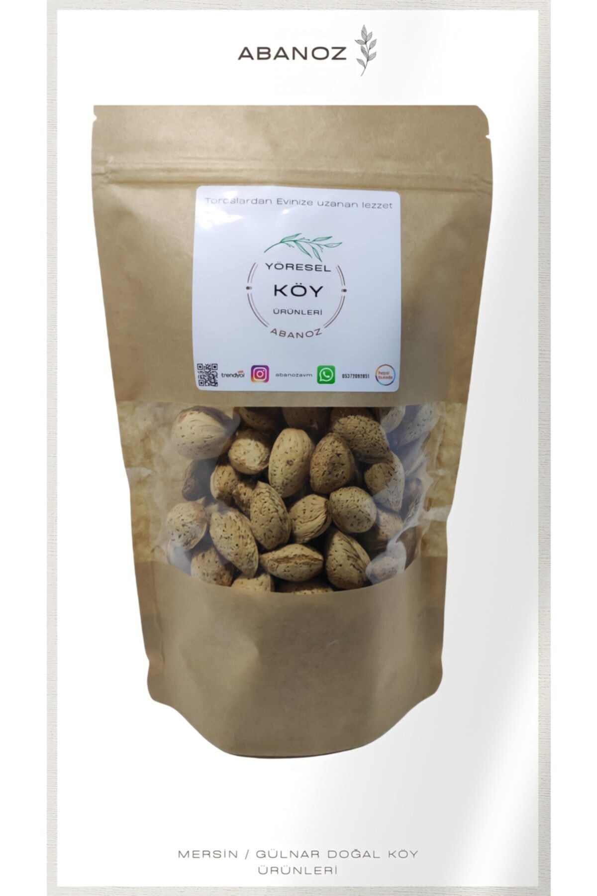 ABANOZ Doğal Köy Ürünleri - Mersin / Gülnar Kabuklu Diş Bademi 500 Gr/ Badem