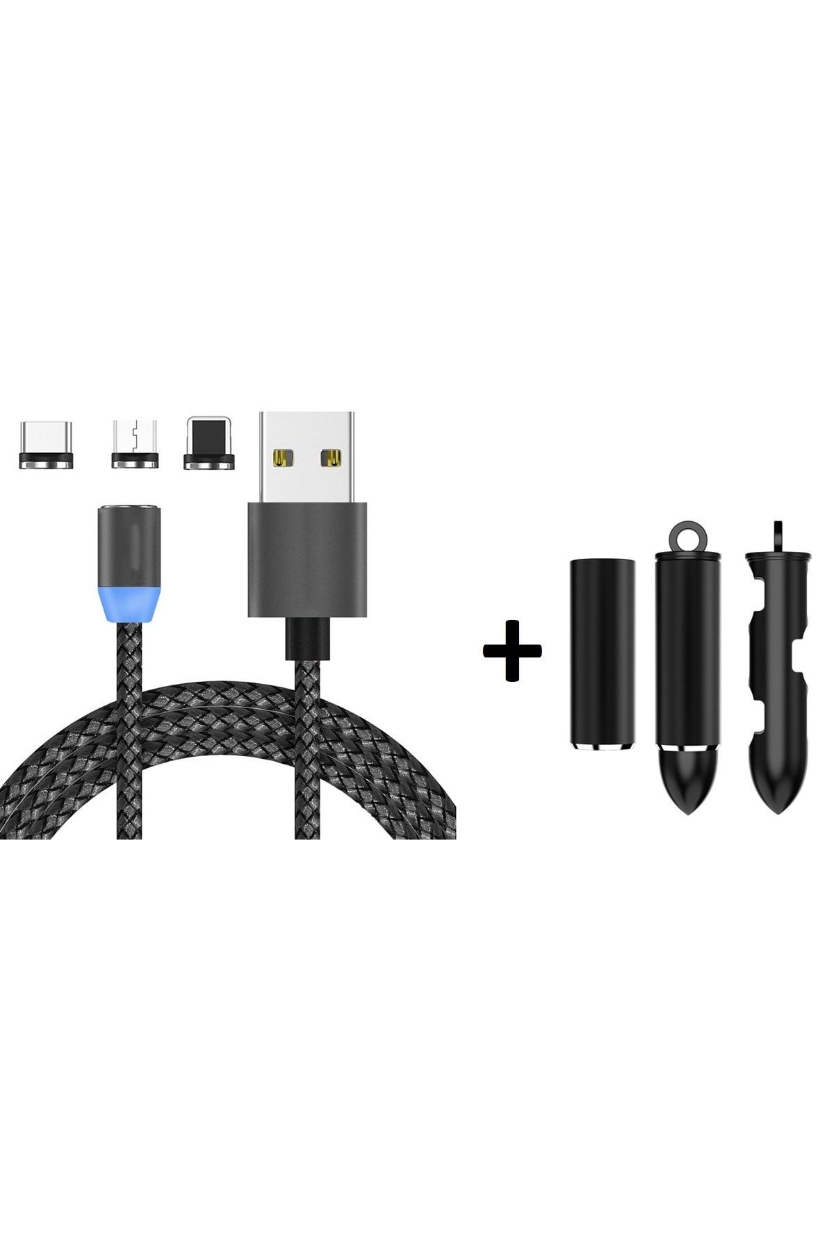 UAT Products 3in1 Manyetik Mıknatıslı Kablo + Bullet Uç Saklama Kabı Iphone Android Samsung Uyumlu