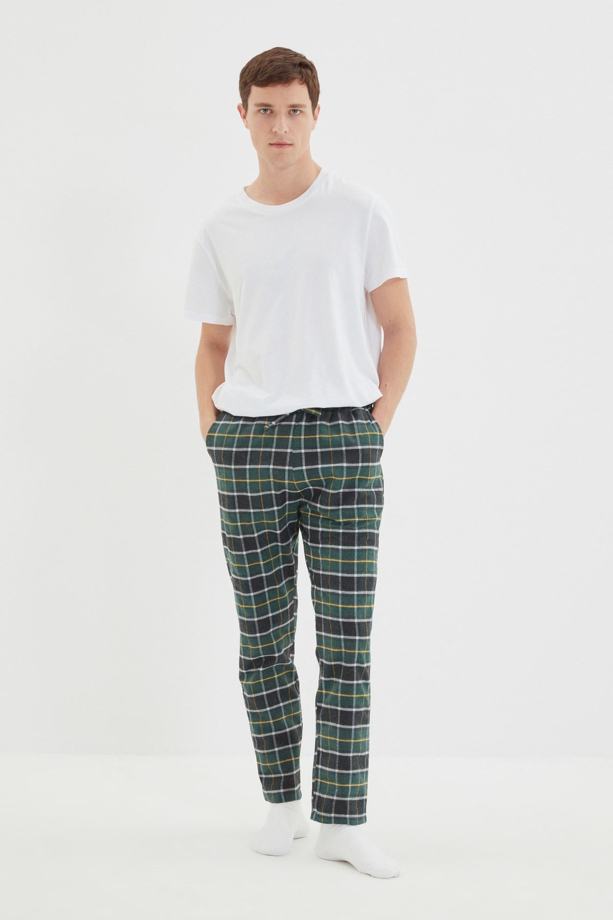 TRENDYOL MAN Yeşil Erkek Regular Fit Ekose Dokuma Pijama Altı TMNAW22PJ0038