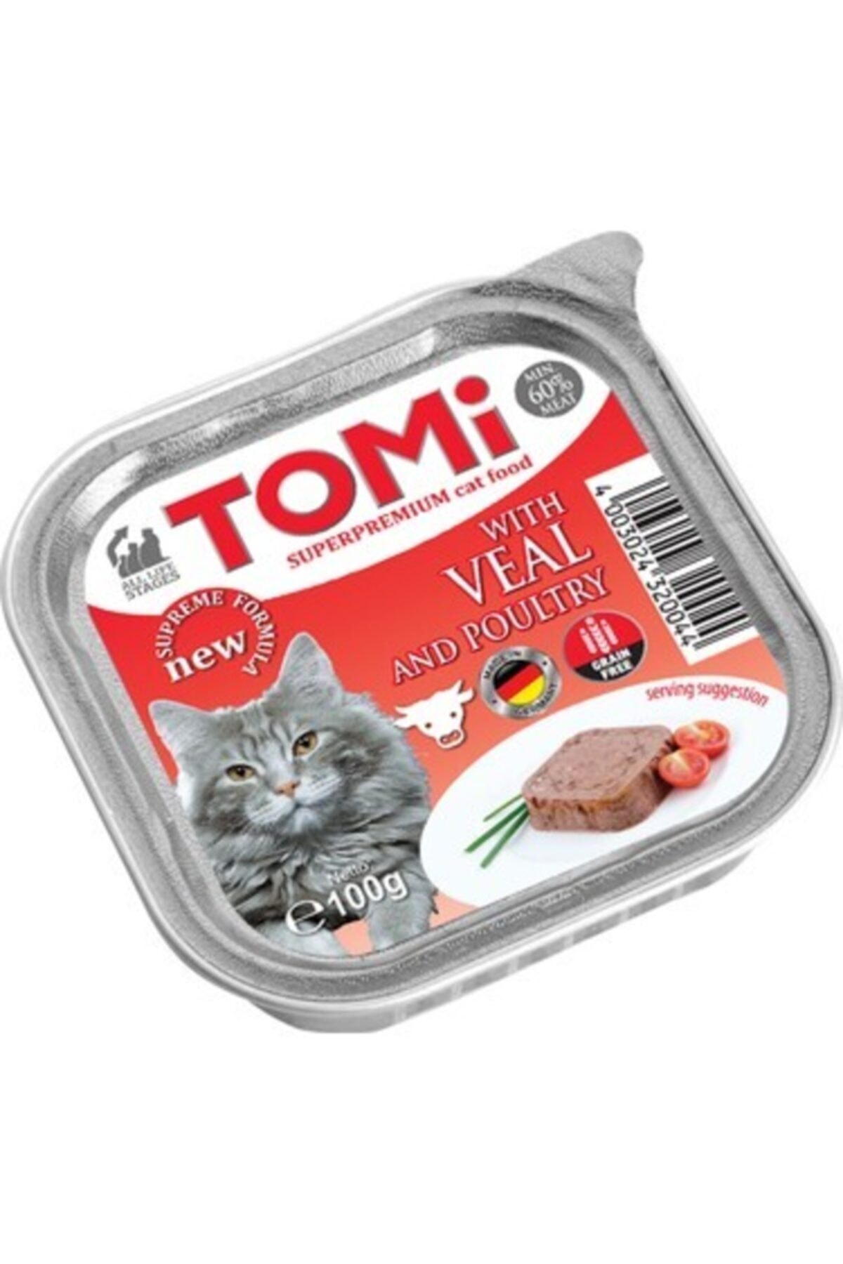 Tomi Alüminyum Dana Etli & Kanatlı Pate Yetişkin Kedi Yaş Mama 100 Gr X 4 Adet