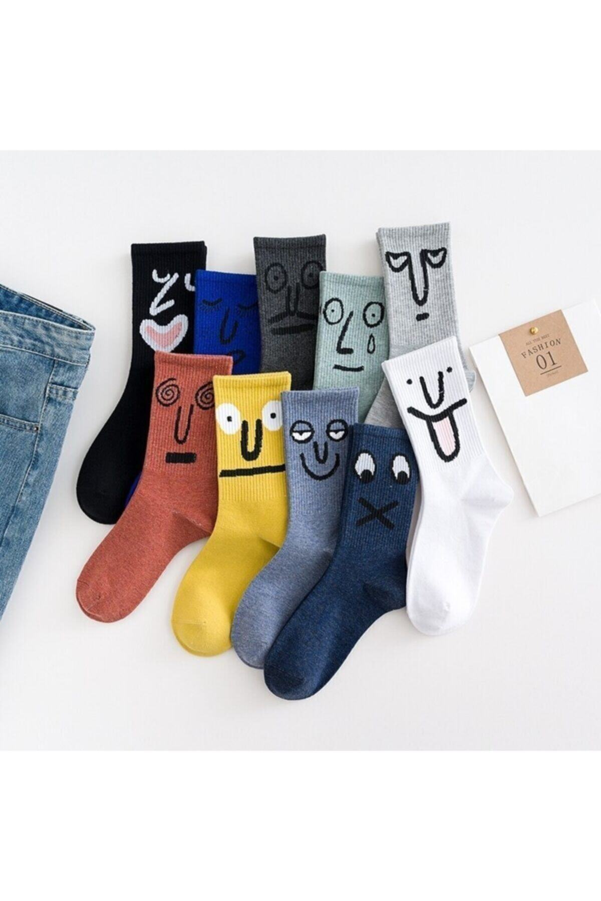 Zirve Unisex Yüz Desenli Tenis Çorabı 10'lu Parfümlü