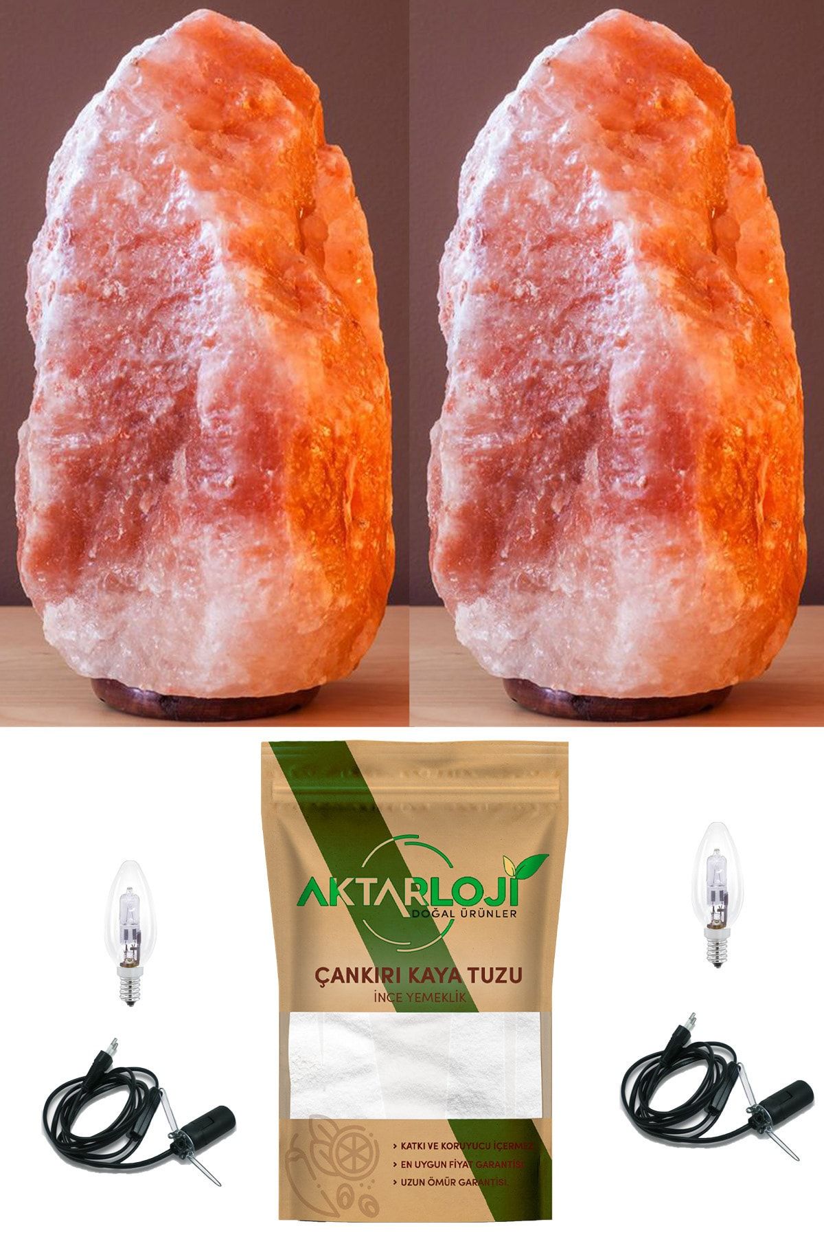 aktarloji 2 Adet 3-6 Kg Himalaya Tuz Lambası + 1 Kg Yemeklik Çankırı Kaya Tuzu