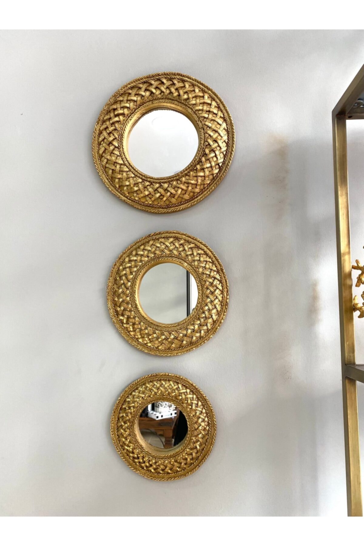 SahraConcept Duvar Aynası Hasır Desenli Dekorarif 3 Lü (Polyester)