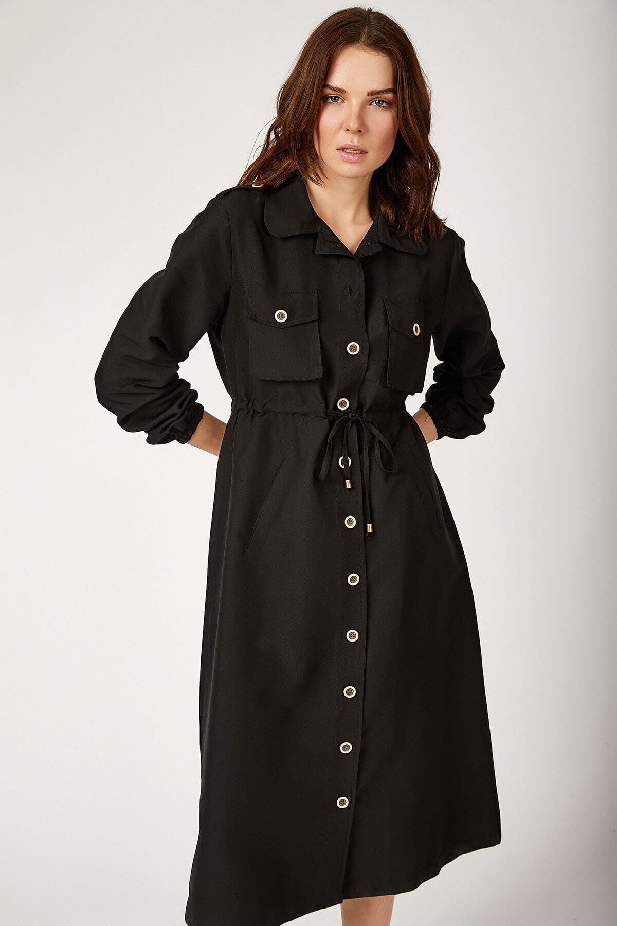 Bigdart Kadın Siyah Önü Boydan Düğmeli Trençkot 5671