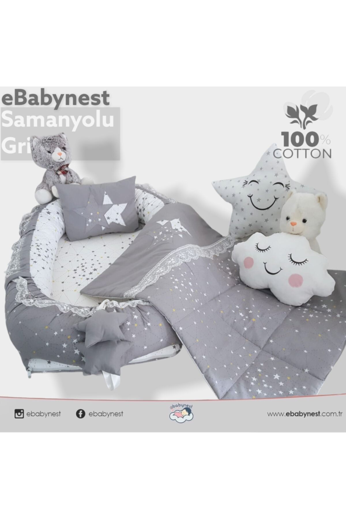 ebabynest Samanyolu Serisi Gri Babynest Set Yıldız Tasarım V2