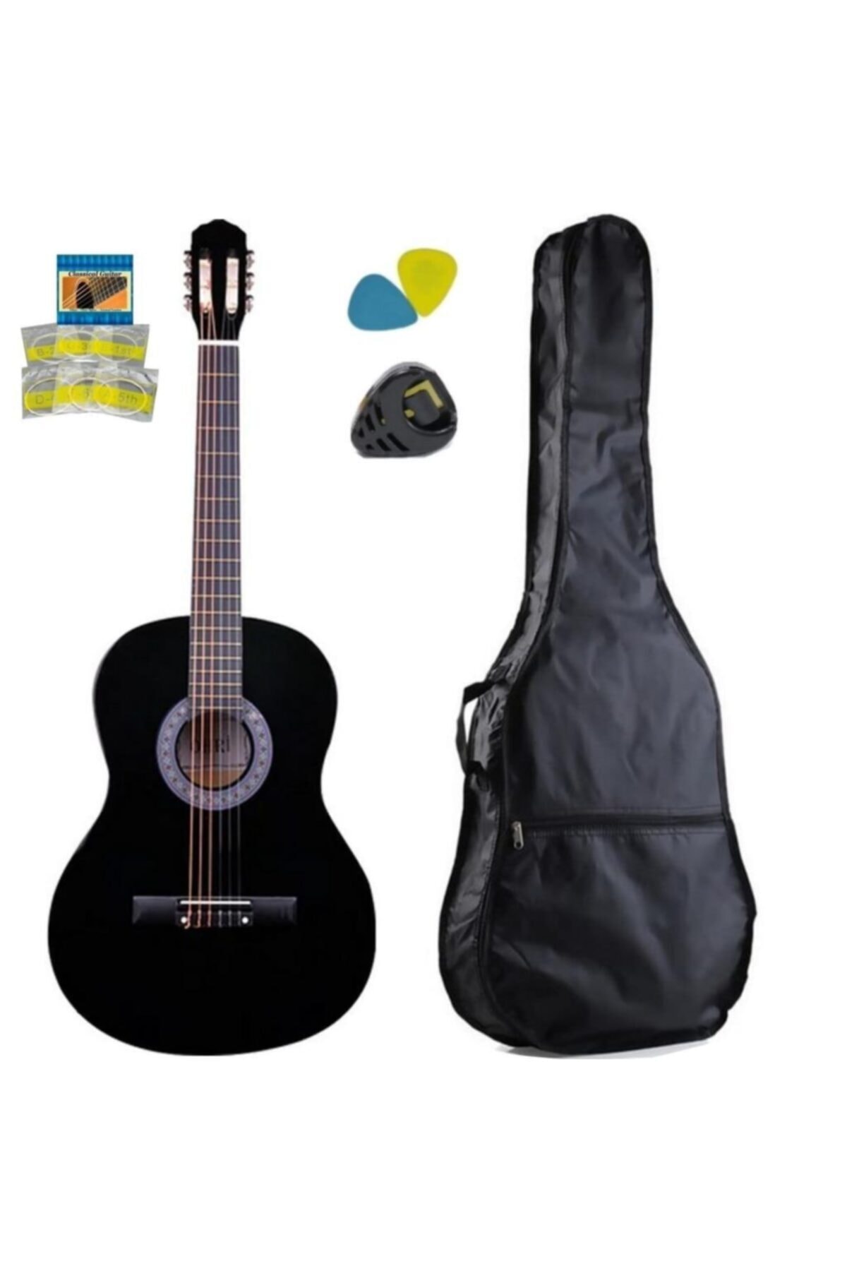 sienna Klasik Gitar 39 Siyah Tam Boy Yetişkin Gitarı Set