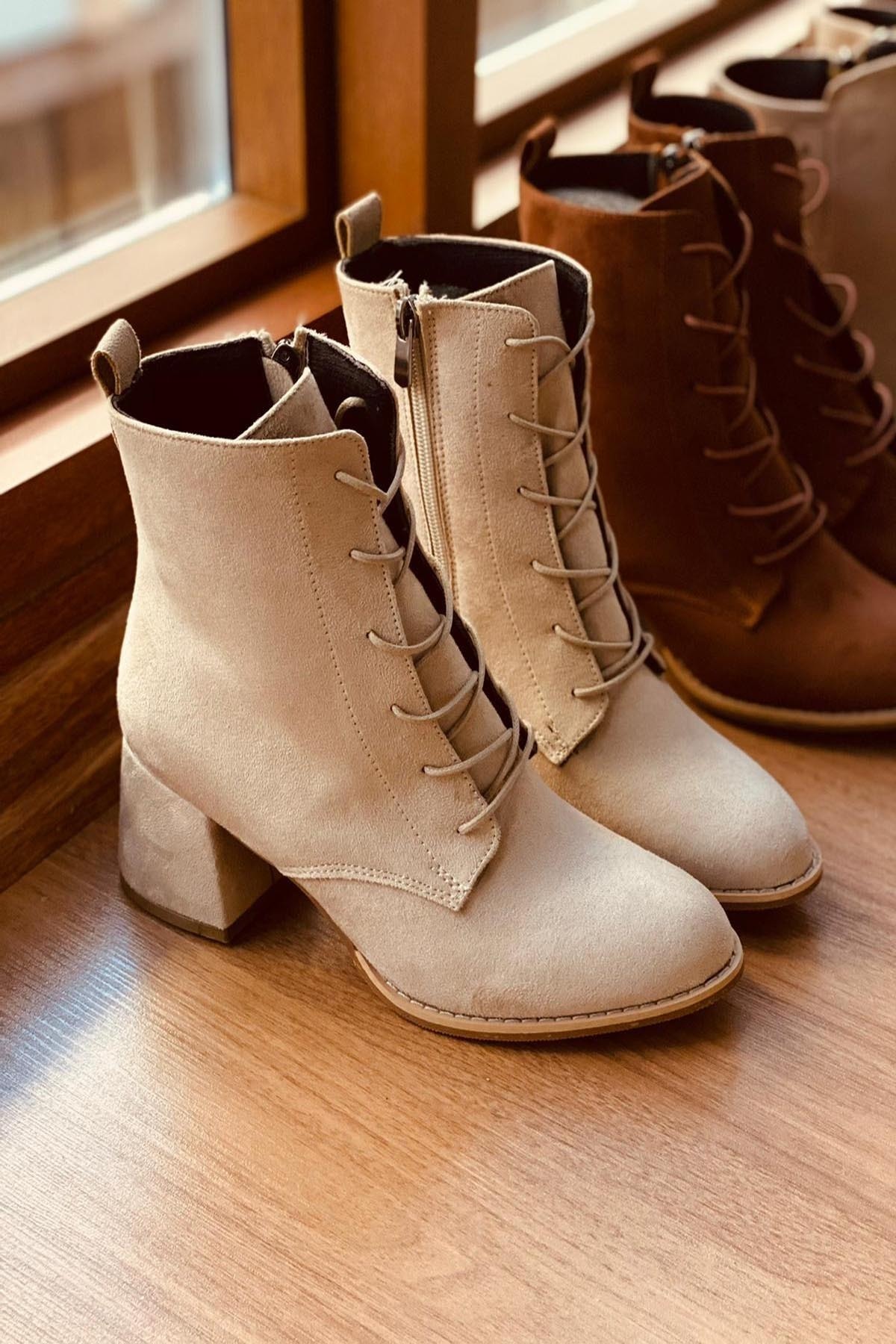 Mida Shoes Kadın Vizon Süet Bağcıklı Süet Bot