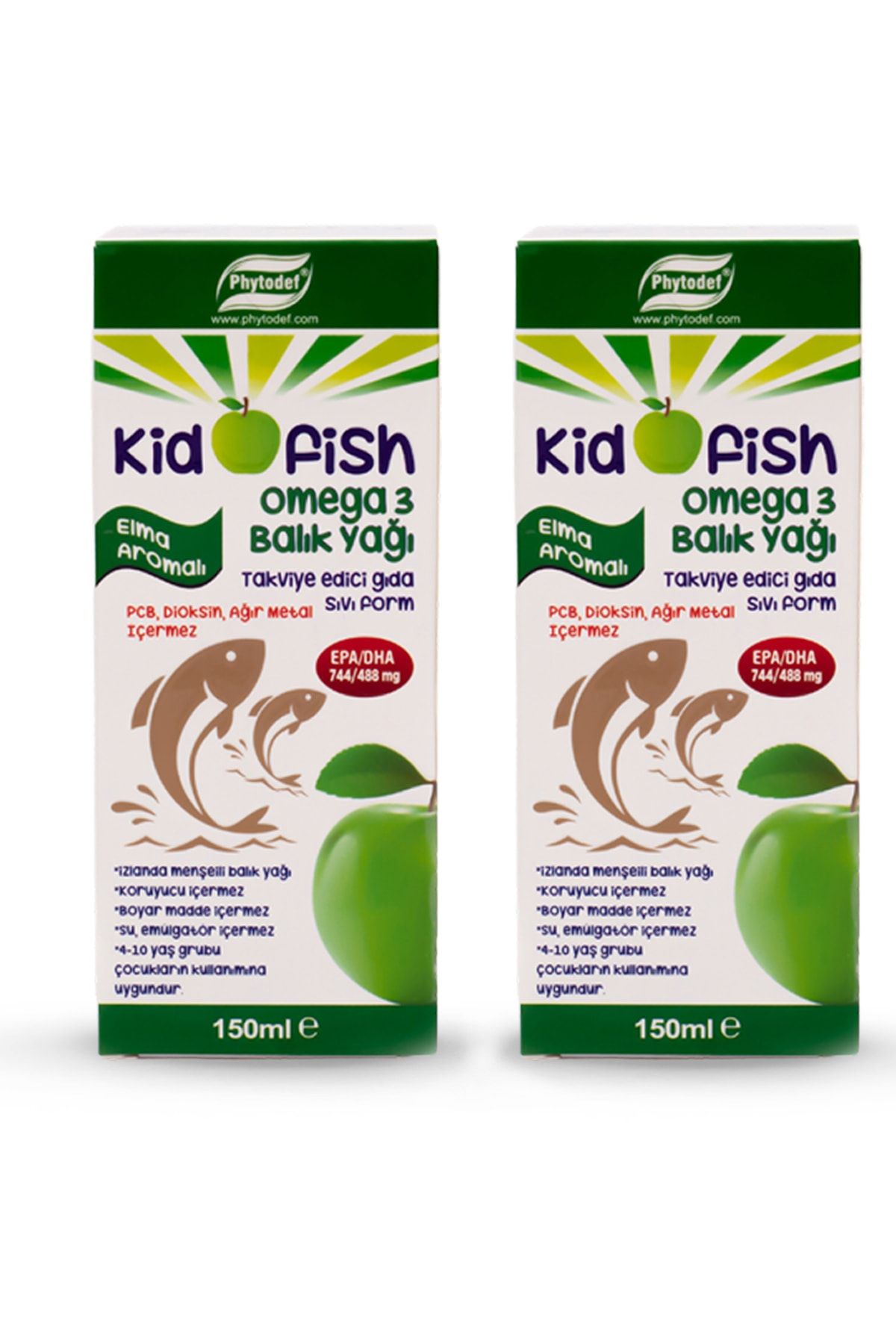 Phytodef Kidofish Omega 3 Balık Yağı  Sıvı Form 150ml Elma Aromalı X 2 Adet
