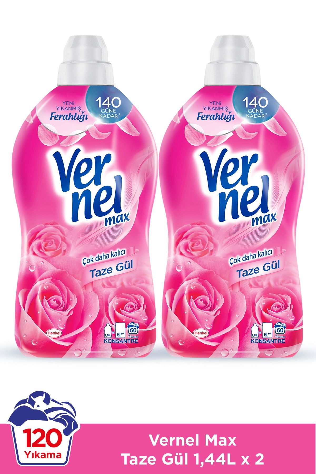 Vernel Max Konsantre Çamaşır Yumuşatıcısı, Taze Gül 1440 ml 2'li Paket