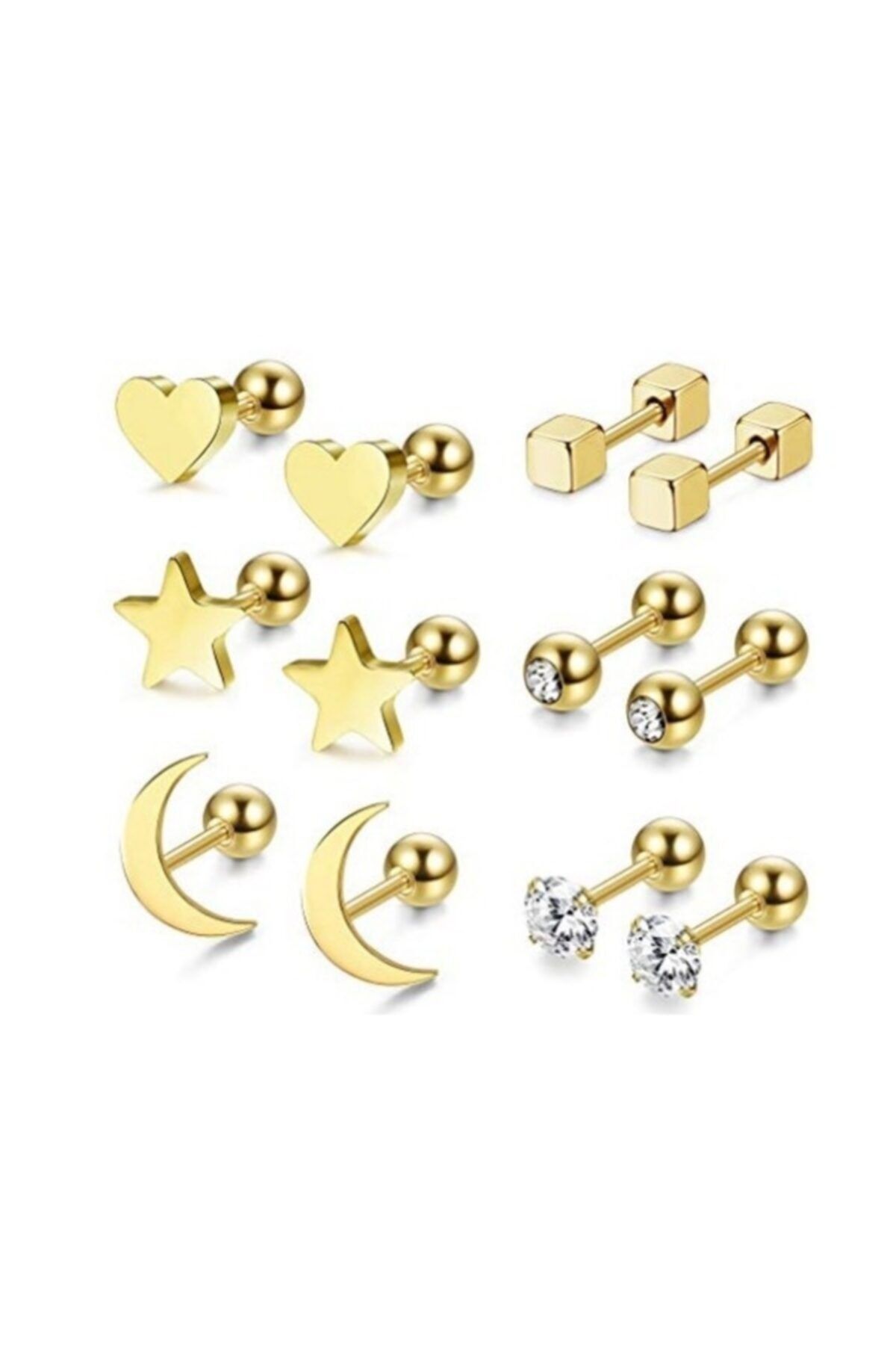 Chavin Kadın Gold İp Çelik 6 Takım Kadın  Küpe Piercing ehy-eb64sr