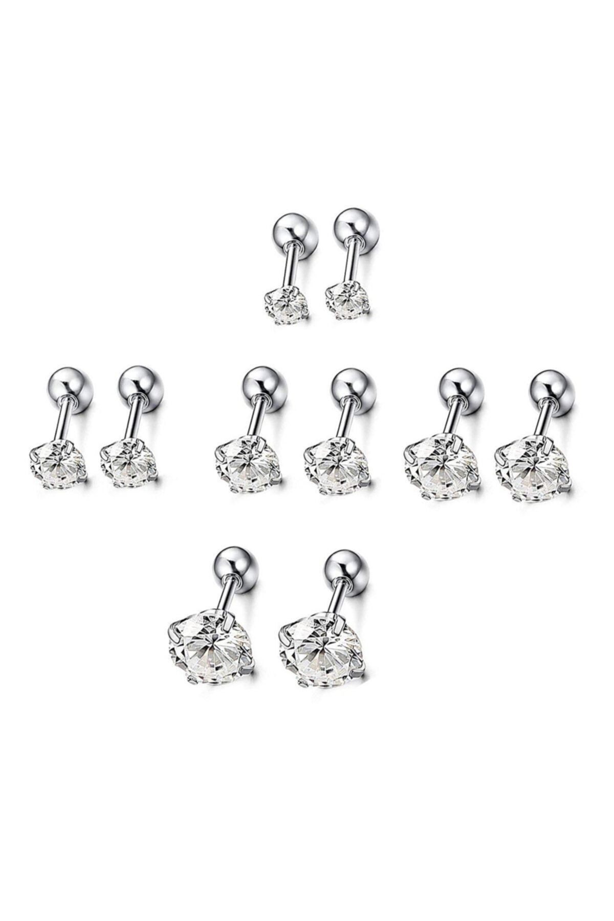 Chavin Beyaz 5 Takım Taşlı Kadın Erkek Çelik Küpe Piercing Eb60by