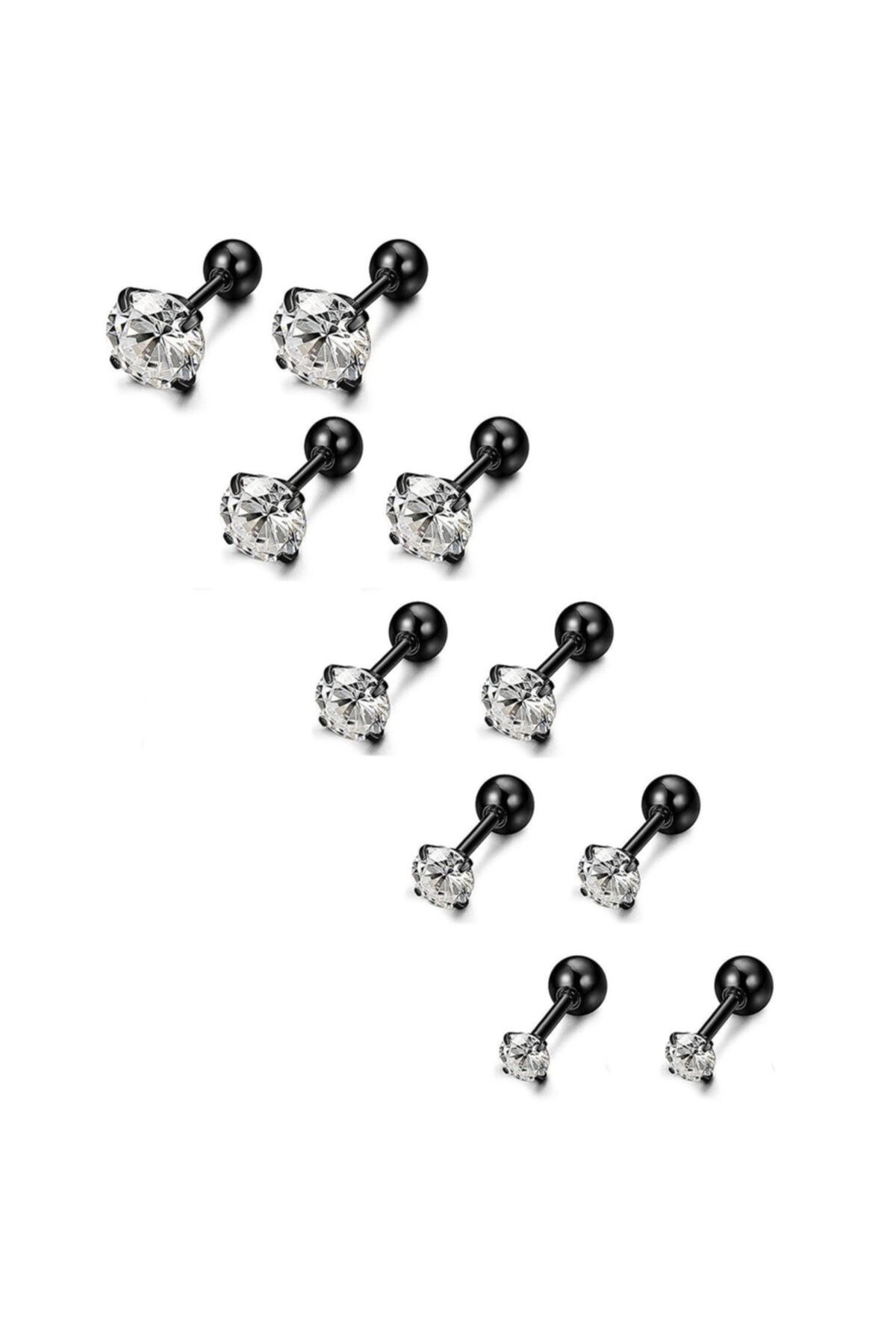 Chavin Siyah 5 Takım Taşlı Kadın  Erkek Çelik Küpe Piercing ehy-eb60sy