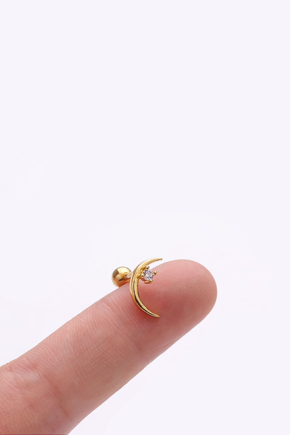 Chavin Taşlı Ay Kulak Kıkırdak Piercing Çelik Küpe En68sr