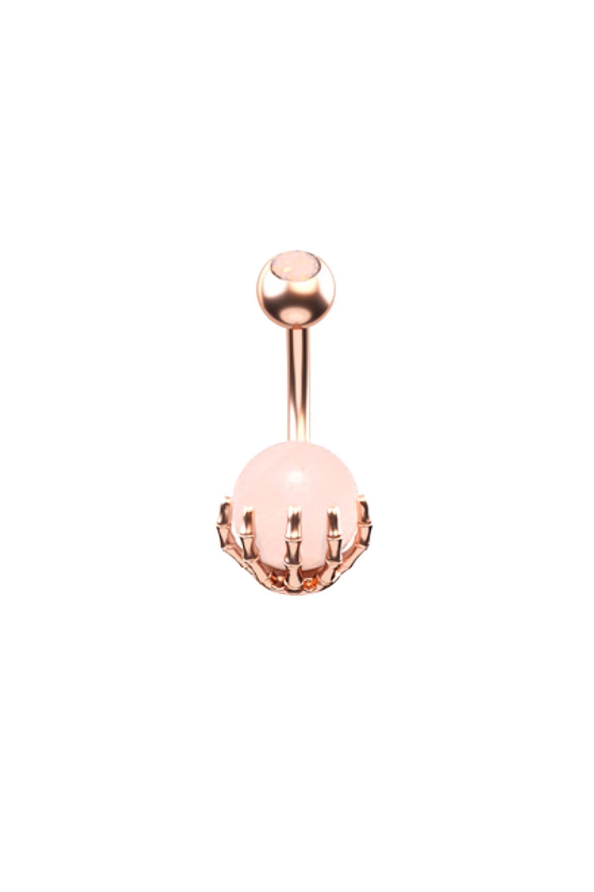 Chavin Pembe Kuvars Taşlı Pençe Çelik Göbek Piercing En52rspm