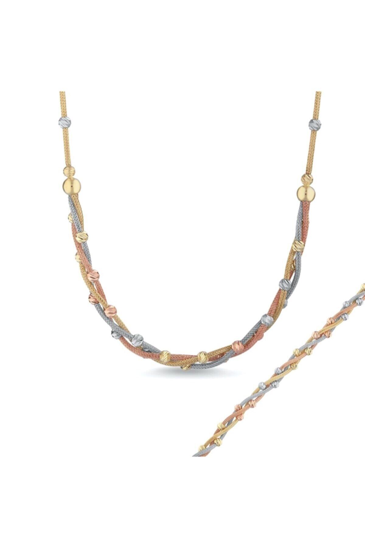 Ema Jewellery Kadın Gold Üçlü Sarma Altın İkili Set