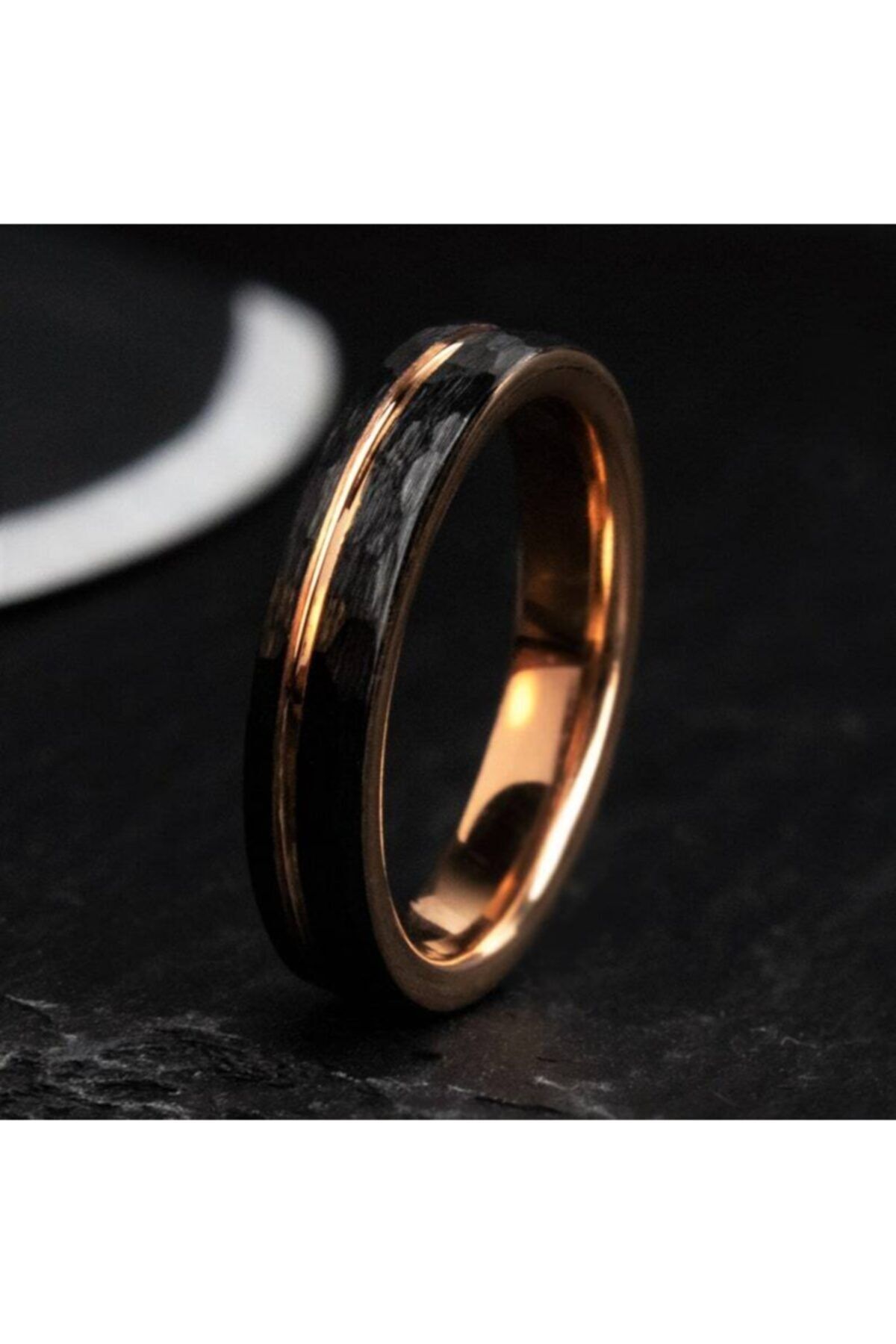 SANYA TAKI Erkek Kadın Gümüş Alyans 925 Ayar Gümüş Rose Gold Ve Siyah