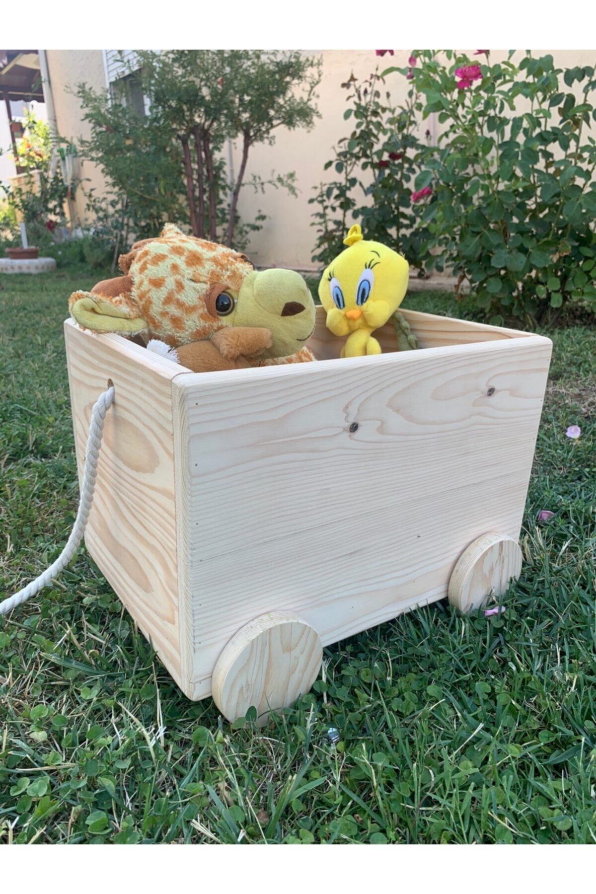 Mamanne Collection Natural Wooden Toybox, Tekerlekli Çek Çek Oyuncak/kitap Kutusu