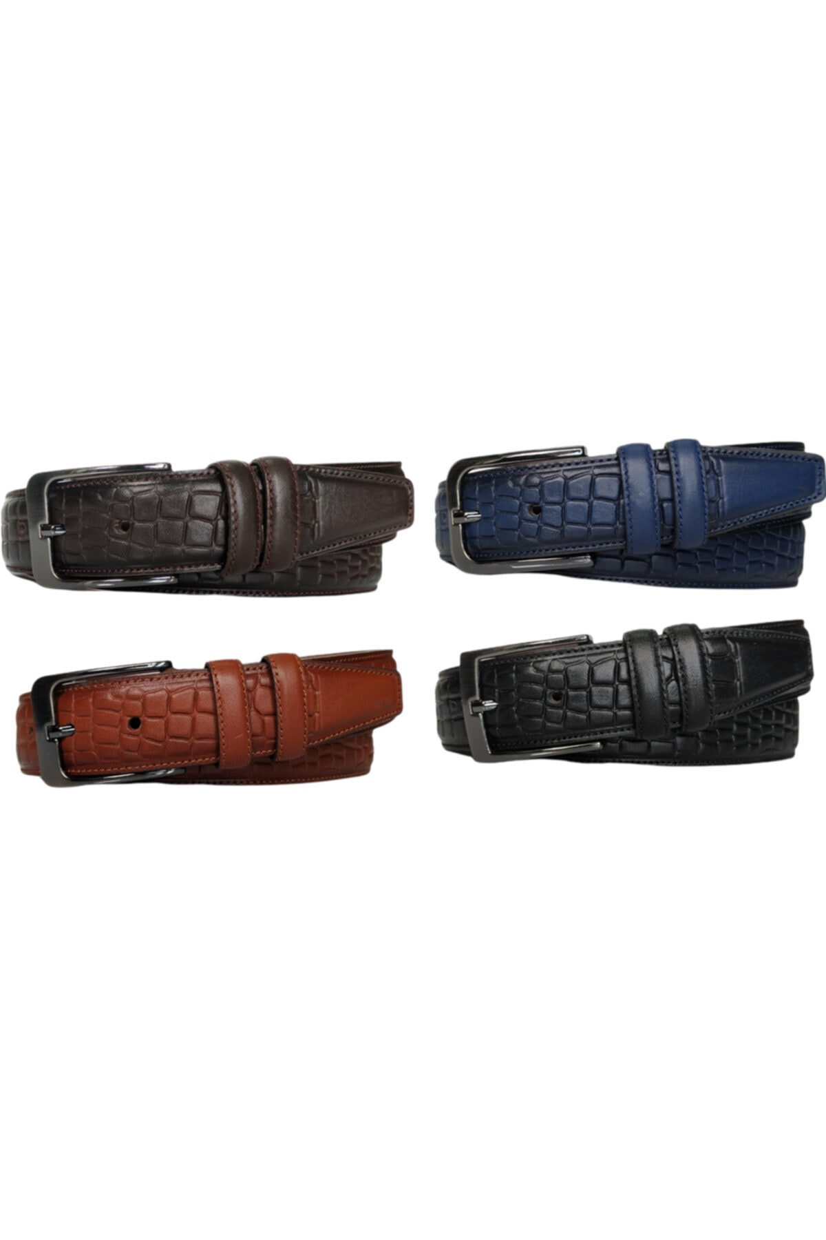 KarPa %100 Hakiki Deri 4'lü Set Desenli Klasik Kumaş Pantolon Kemeri 3.5cm:siyah-kahverengi -taba-lacivert