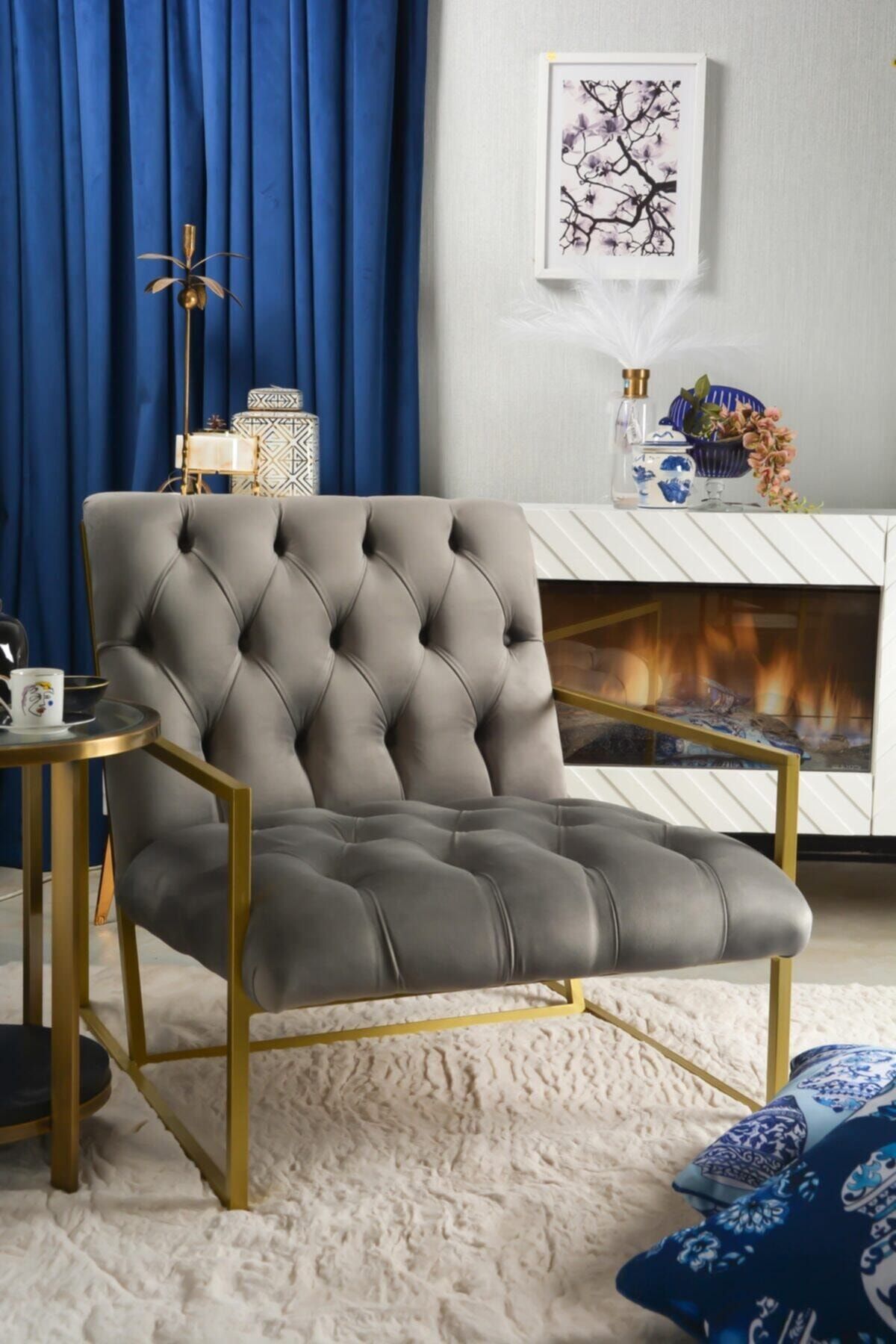 S&S HOME DESIGN Azelea Berjer Gri Metal Kollu Dairenize Teslim