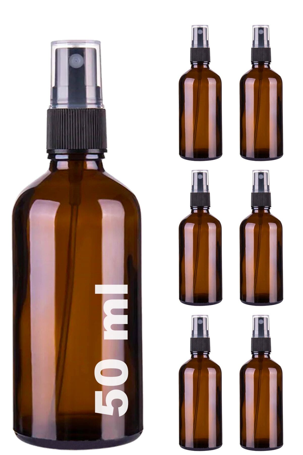 Afracam Amber 50 Ml Kapaklı Siyah Sprey Fısfıs Kolonya Dezenfektan Cam Şişe 6 Adet