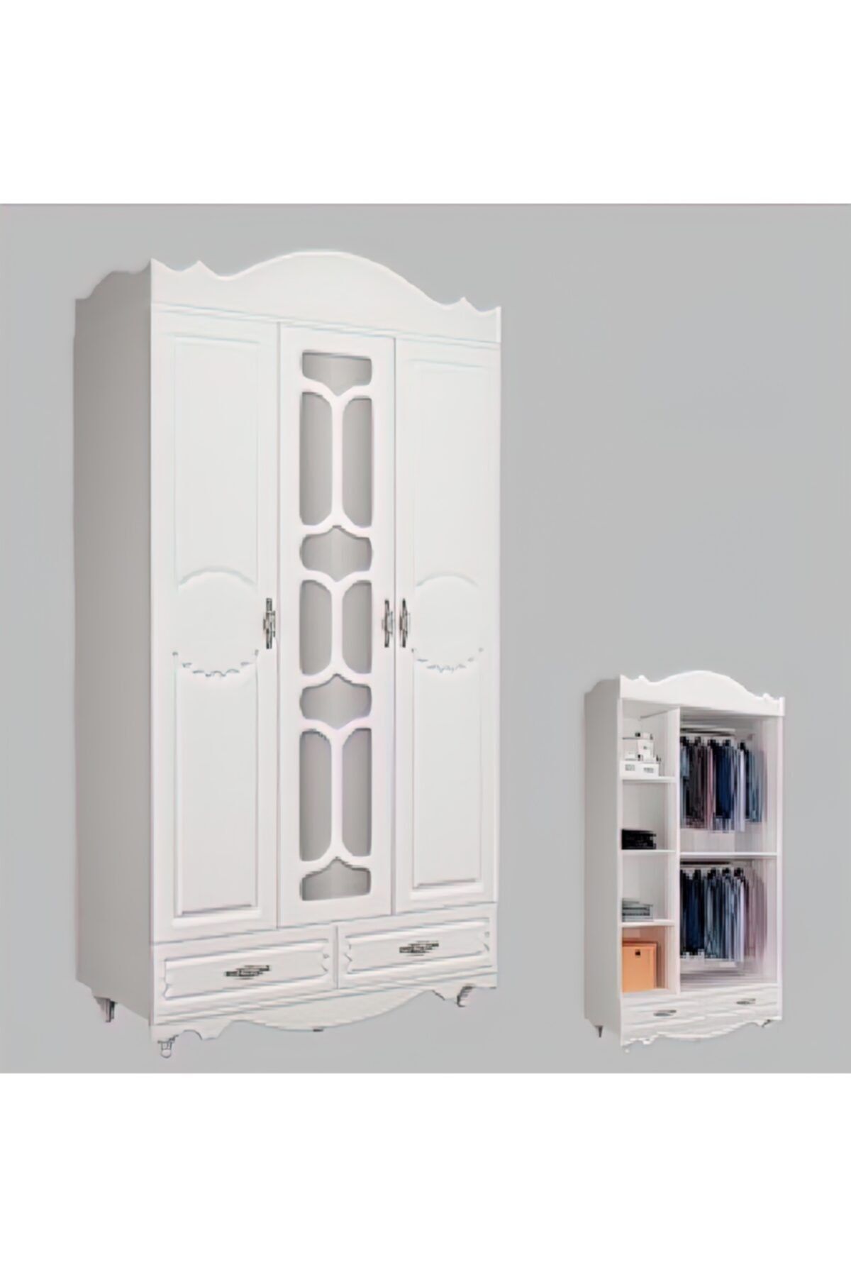 Çiftci Ticaret Beyaz Renk 3 Kapılı Mdf Country Dolap (gardırop)