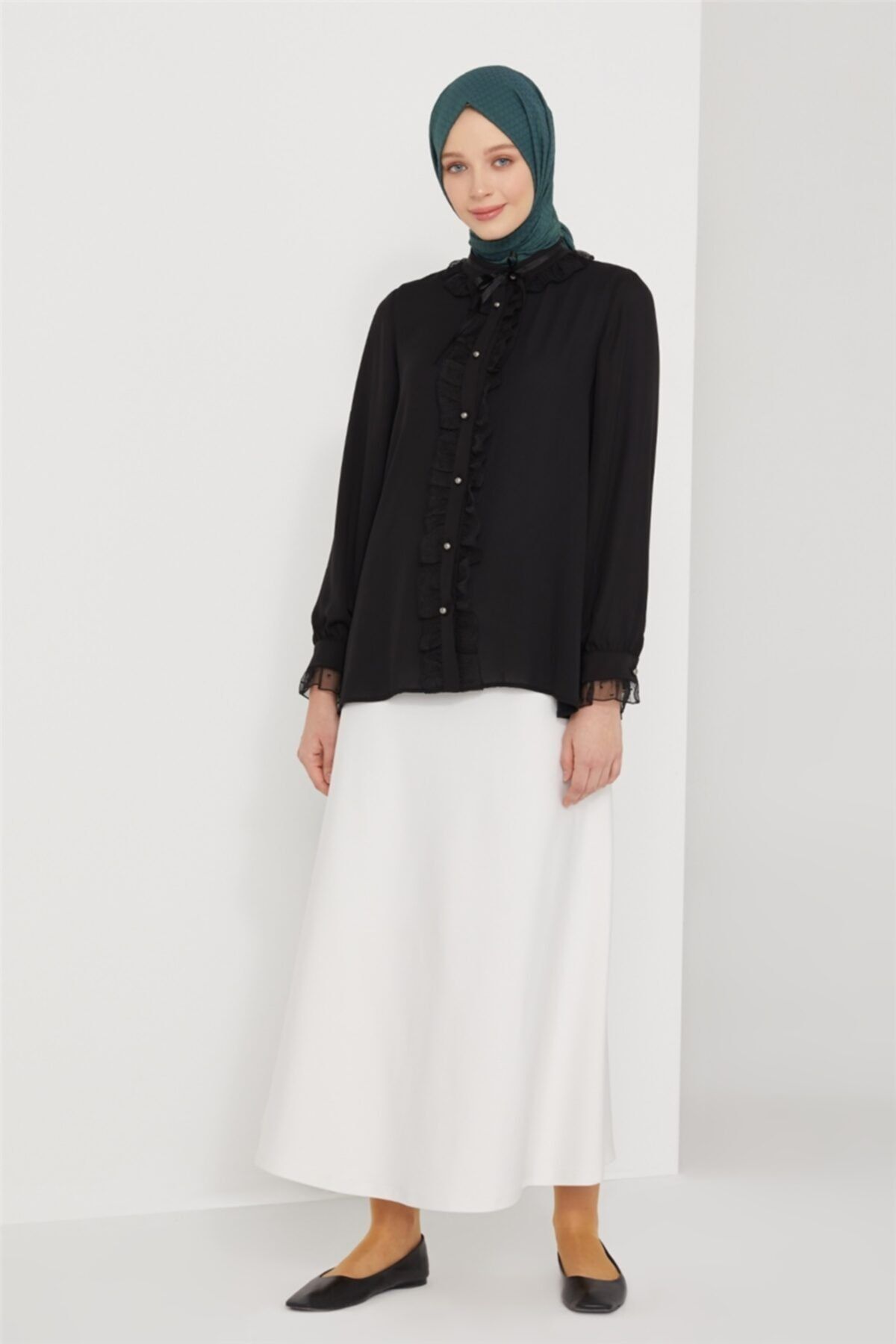 Armine Organze Fırfırlı Bluz 21k3013 Siyah