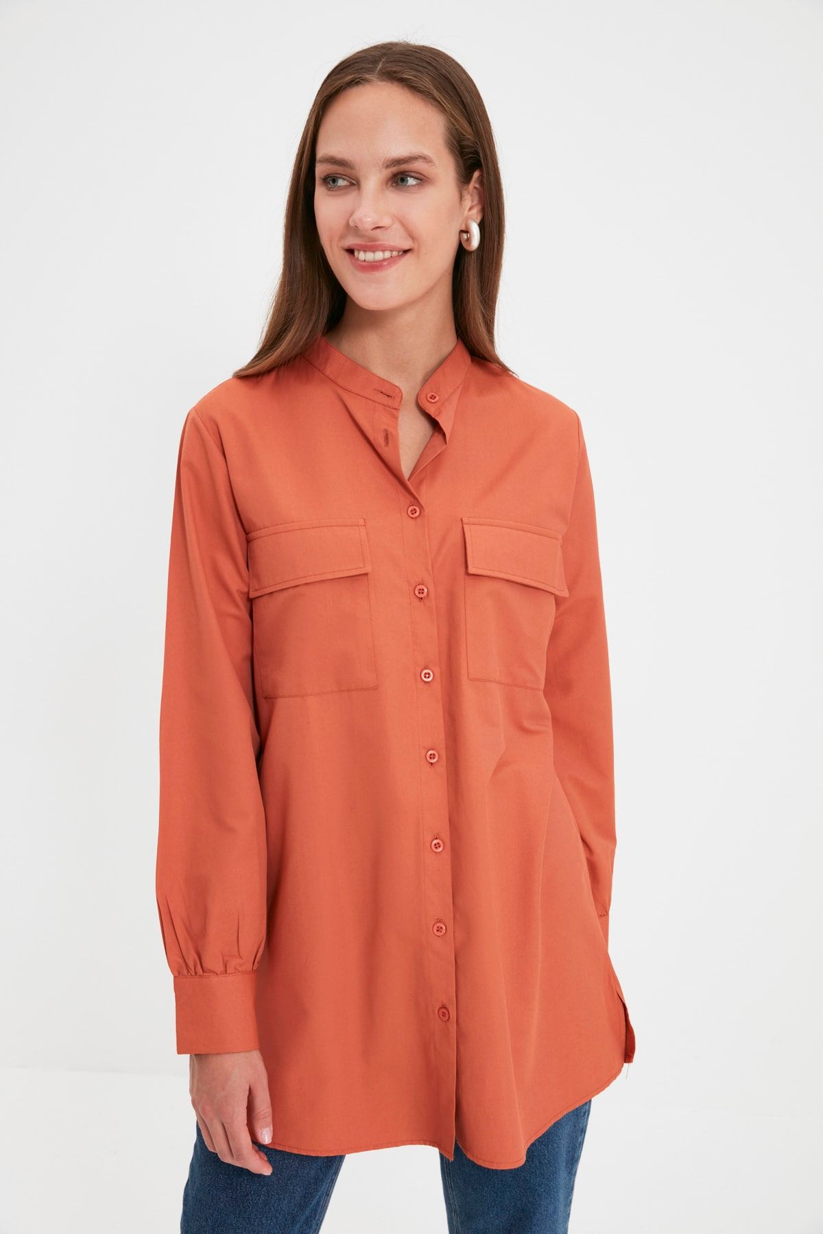 Trendyol Modest Tarçın Hakim Yaka Tunik TCTAW22UK0081