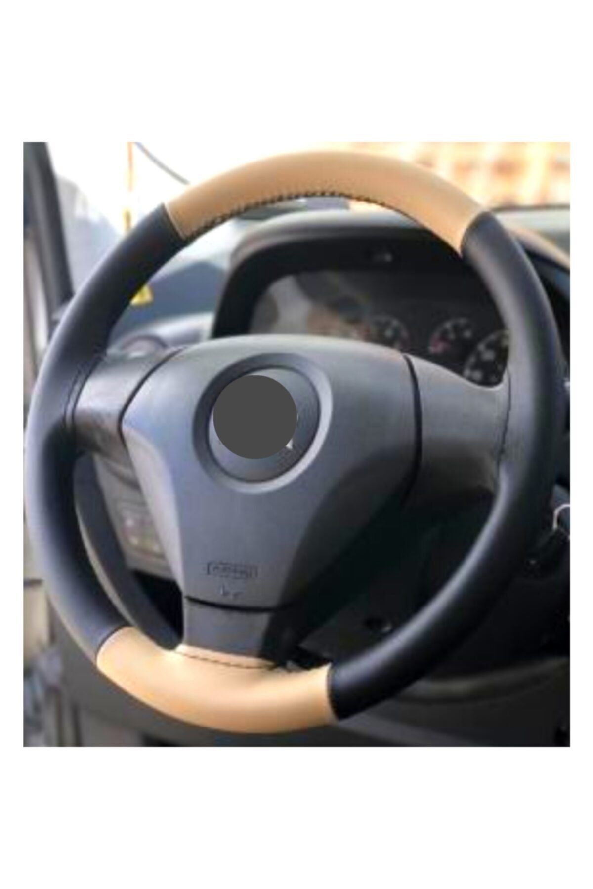 gürlerotoaksesuar Fiat Linea Uyumlu Iki Renkli Dikmeli Direksiyon Kılıfı Bej-siyah