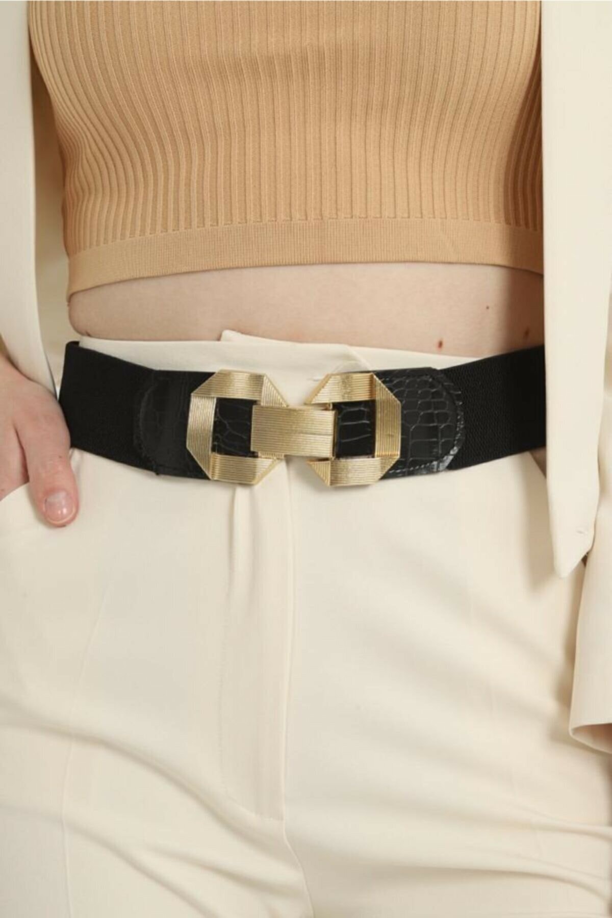 MARQUE SOSYETHEPAZARI Metal Gold Tokalı Lastikli Kemer