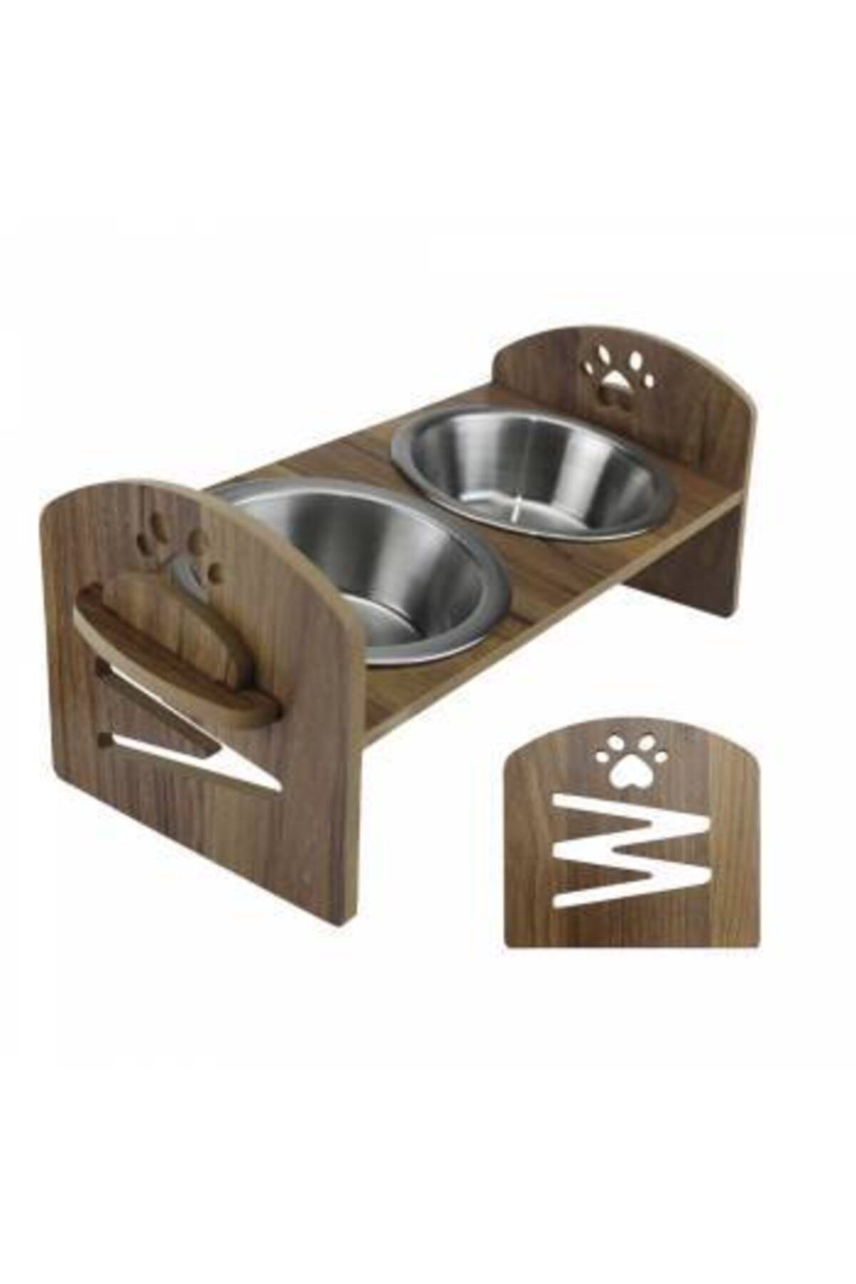 CHVE DESIGN Paw Ahşap Ayarlanabilir 2' Li Mama Kabı Meşe