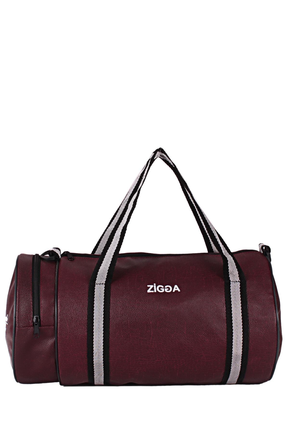 ZİGGA 01052 Bordo Orta Boy Suni Deri Silindir Spor Çantası