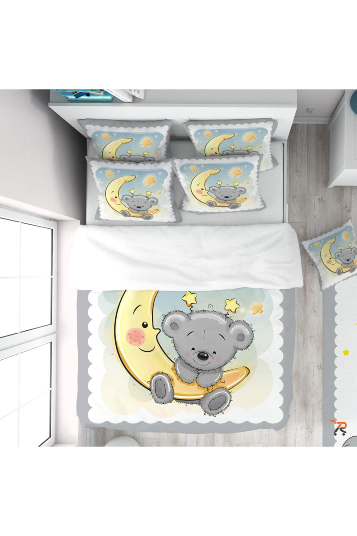 Çekirdek Home Ay Dede Ve Sevimli Ayıcık Çocuk Nevresim Takımı %100 Pamuk Saten