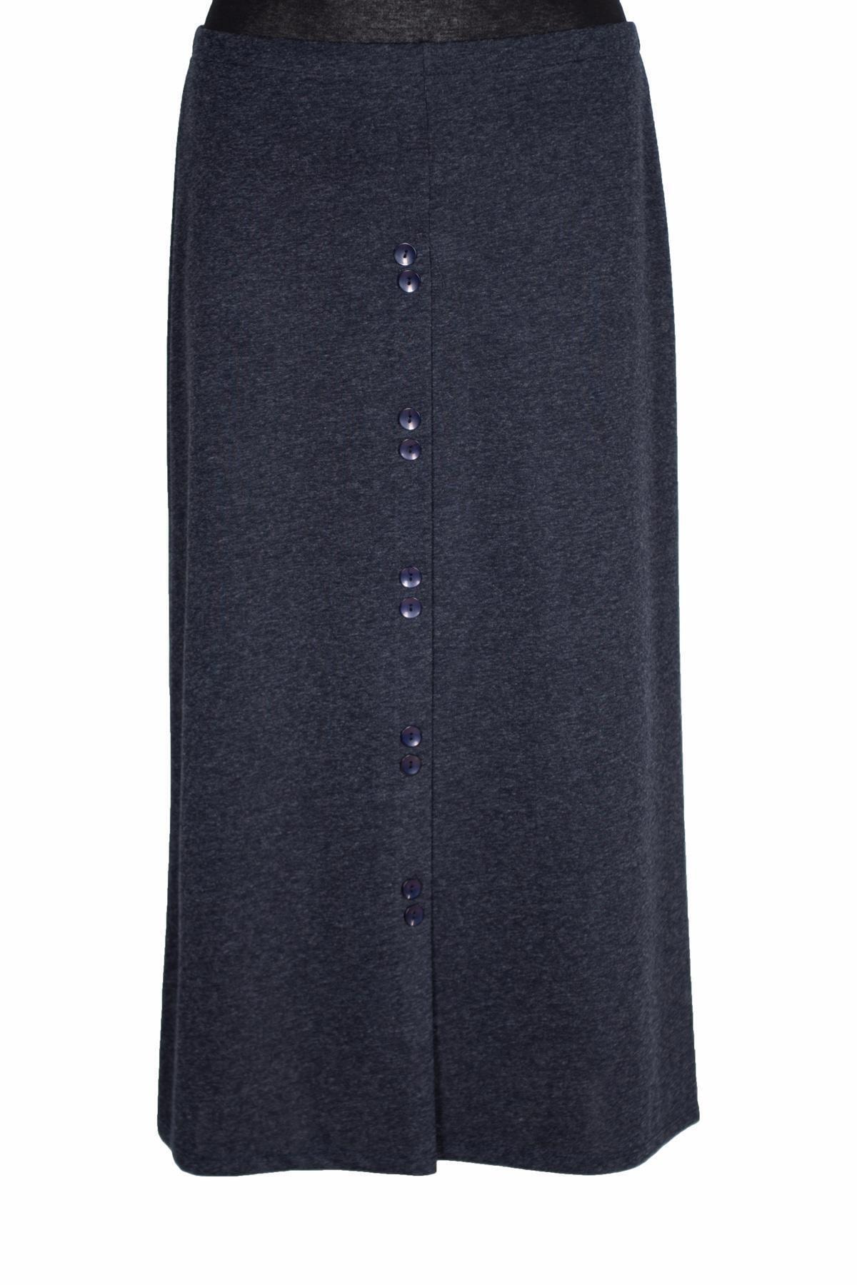 Eray Kadın Isra Önü Süs Düğmeli Lacivert Çan Etek