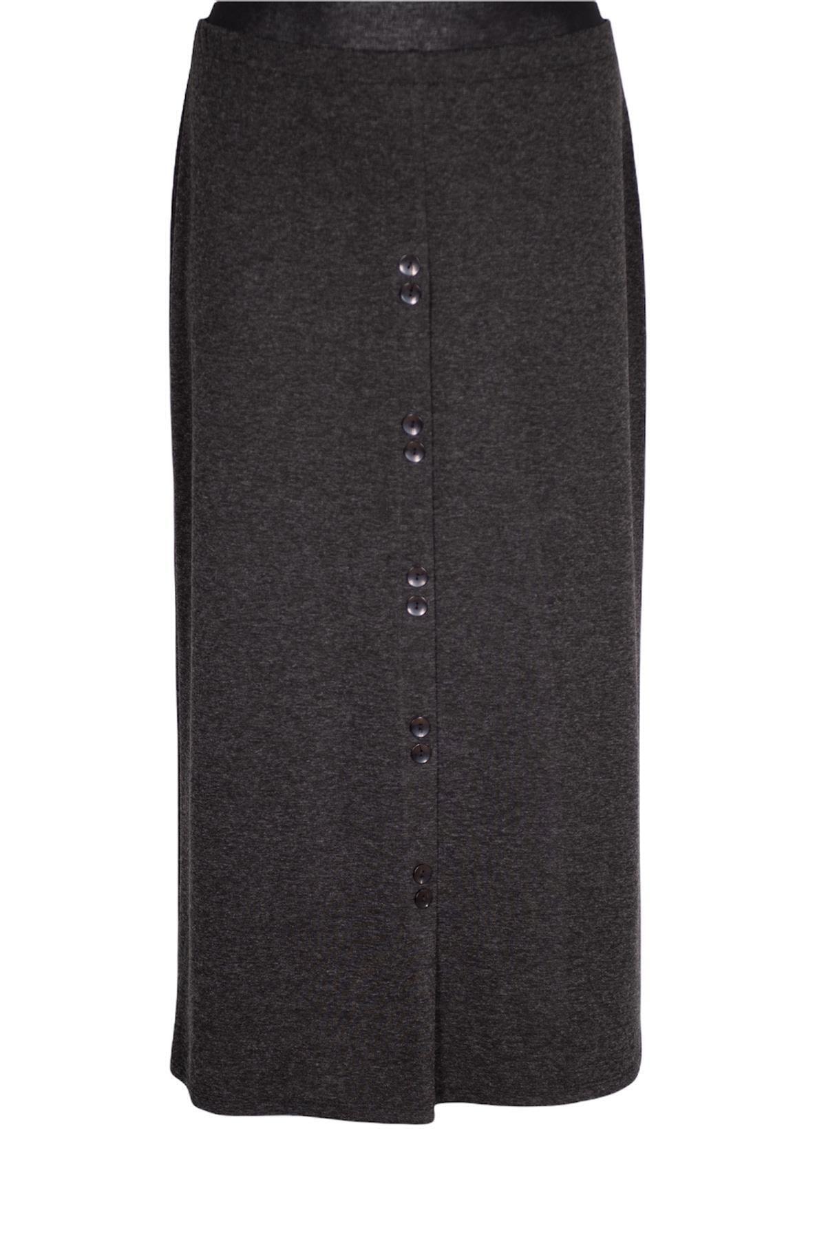 Eray Kadın Isra Önü Süs Düğmeli Siyah Çan Etek