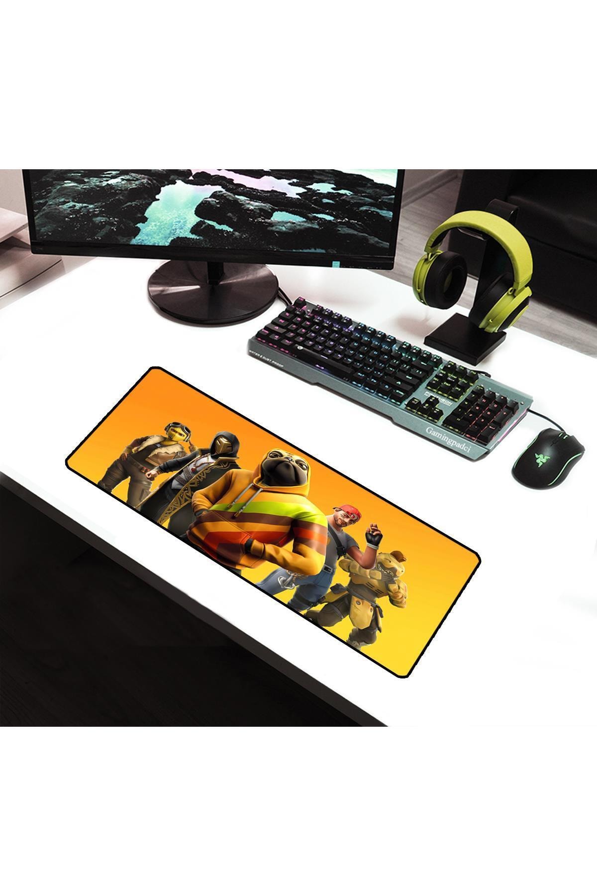 Gamingpadci 70x30 Cm Fortnite Sarı Dikişli Kaydırmaz Taban Speed Ver. Mouse Pad Oyuncu Gaming