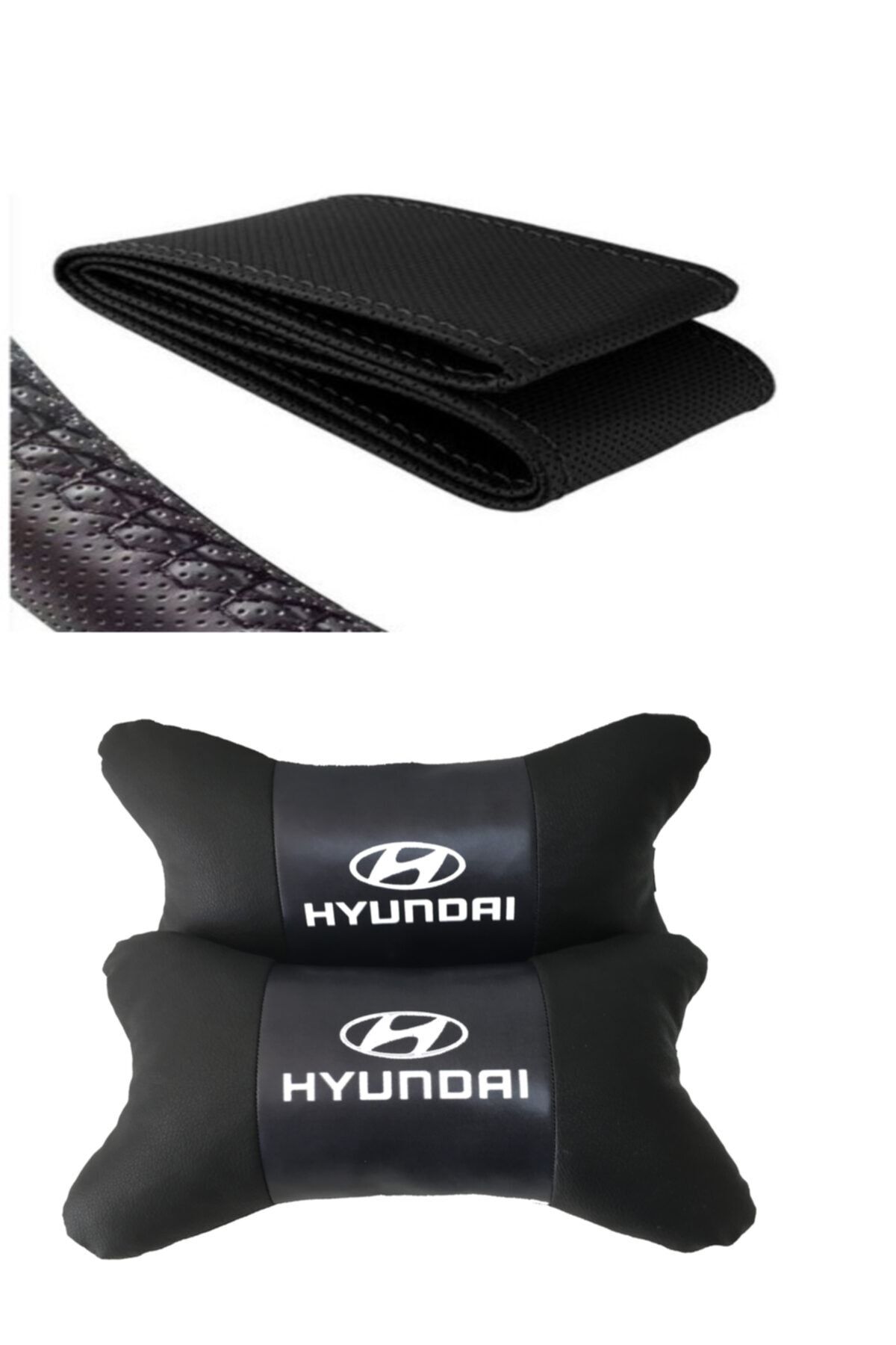 AYAZGURUP Hyundai H 100 Dikmeli Direksiyon Kılıfı Ve 5d Ortopedik Boyun Yastığı (2 Li Set)