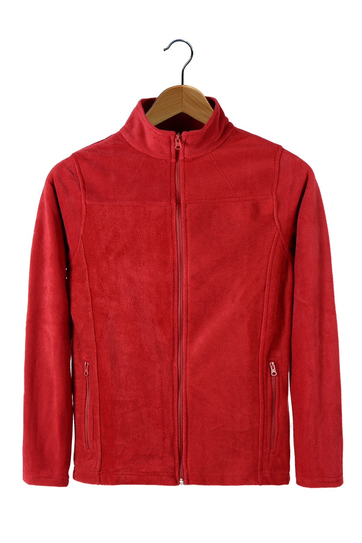 VEAVEN Kadın Bordo Bato Yaka Tam Fermuarlı Çift Cepli Polar Sweatshirt